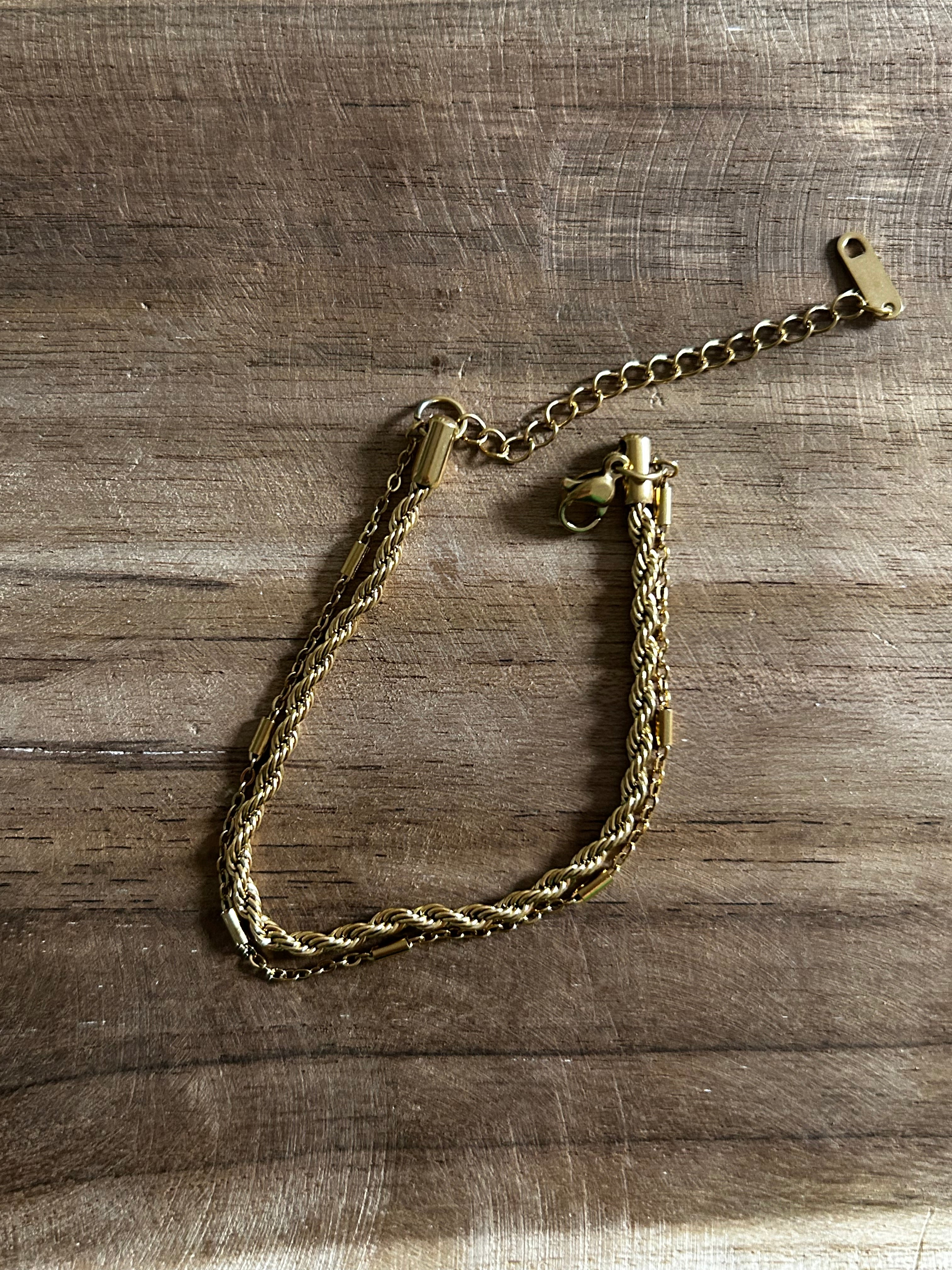 Bracelet acier inoxydable doré double rang