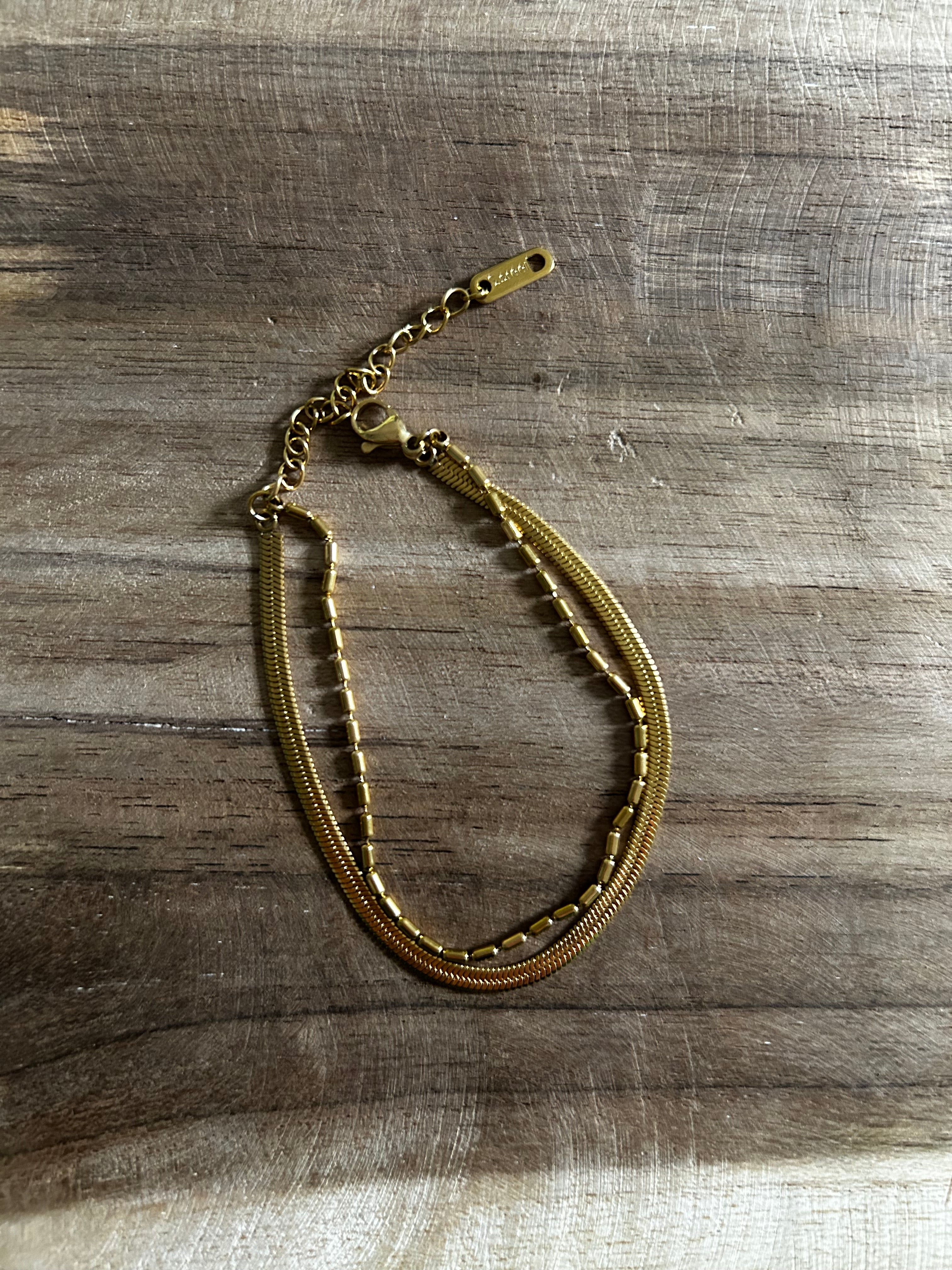 Bracelet acier inoxydable doré double rang