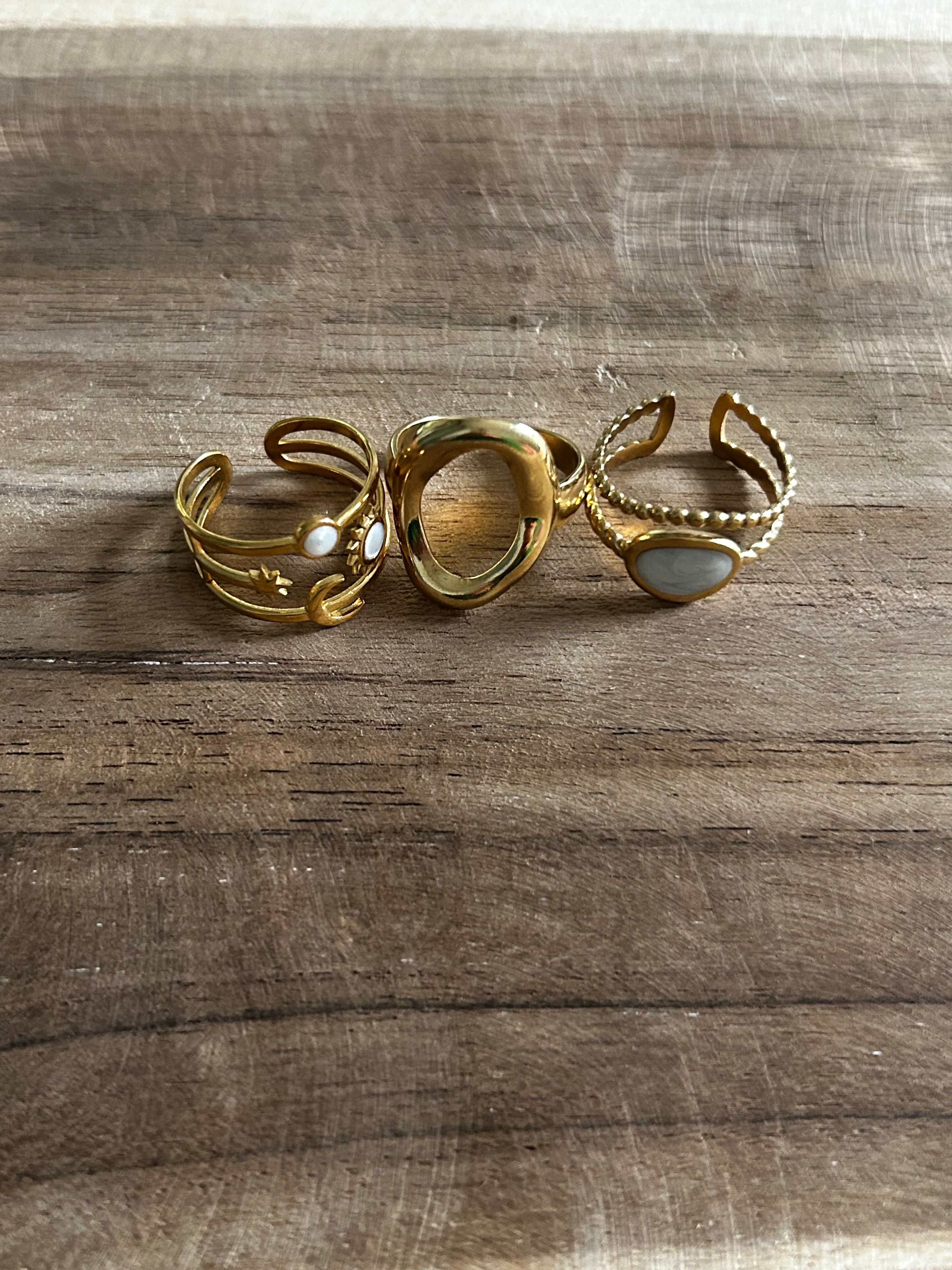 Bague acier inoxydable doré double rangs pierre nacré