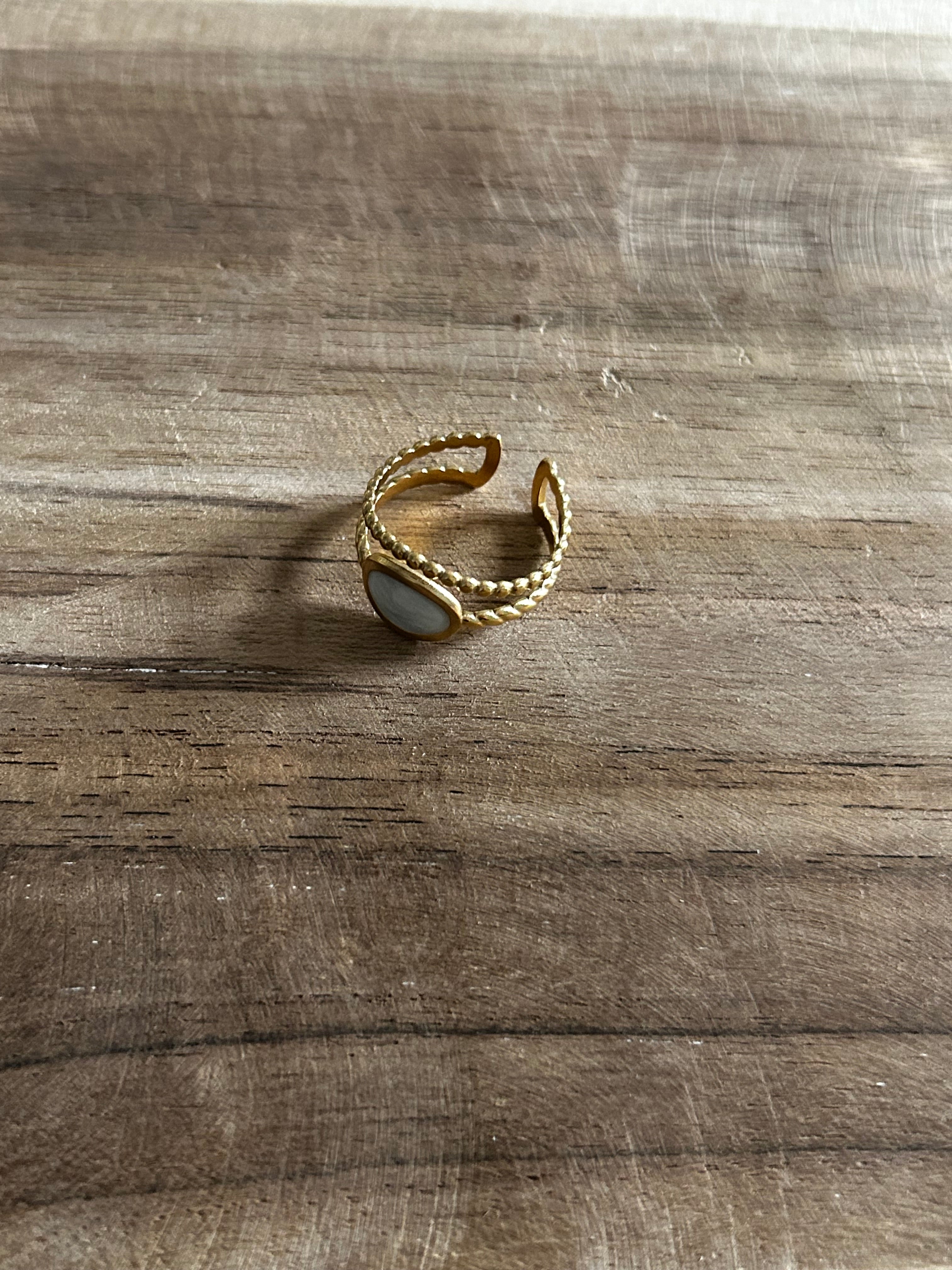 Bague acier inoxydable doré double rangs pierre nacré