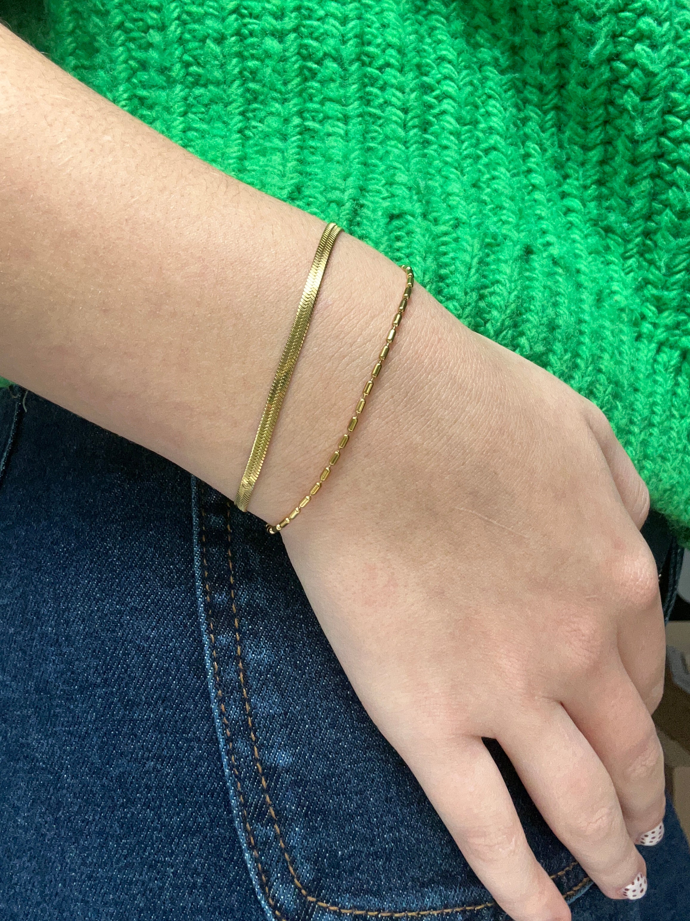 Bracelet acier inoxydable doré double rang