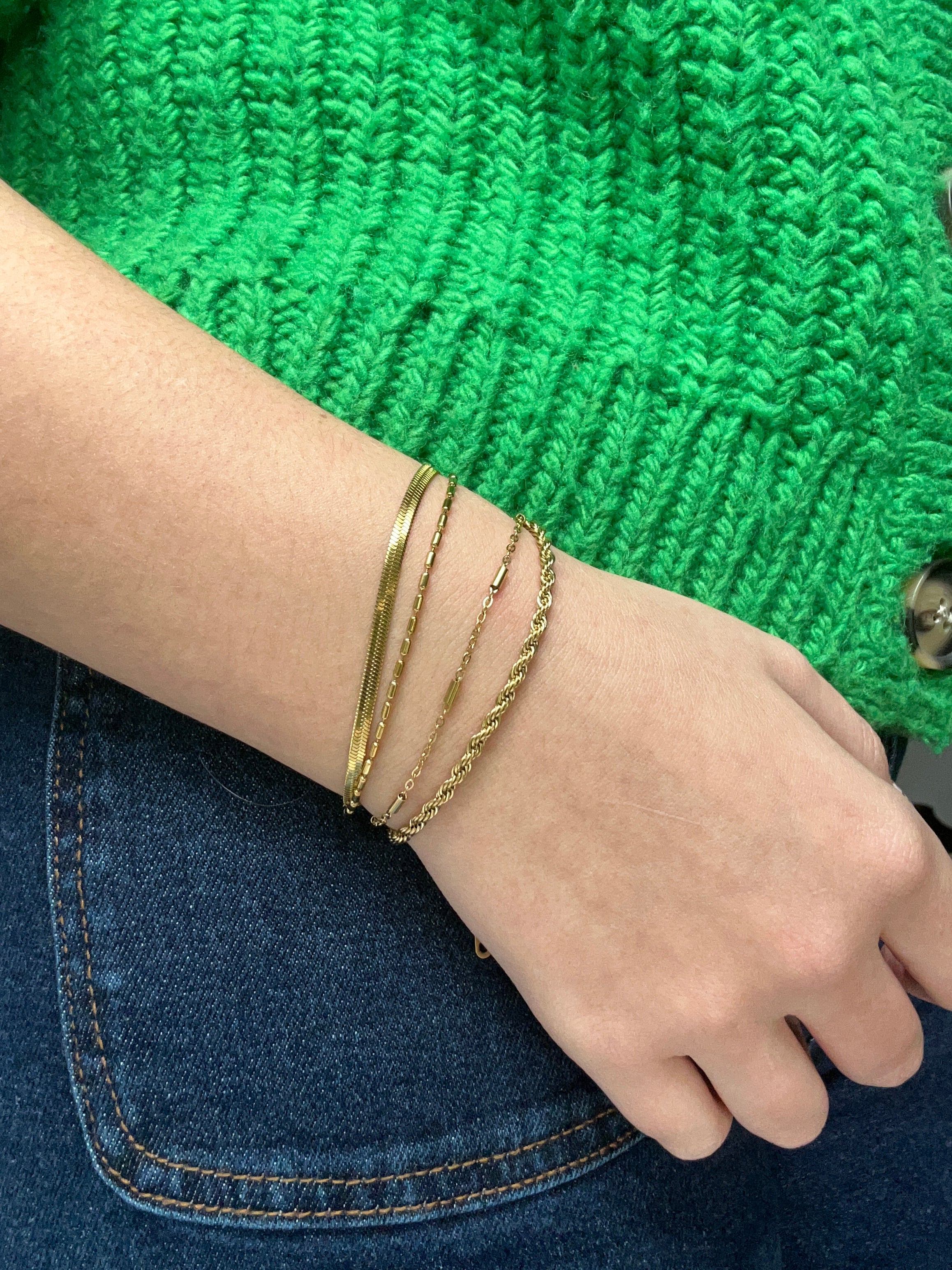 Bracelet acier inoxydable doré double rang