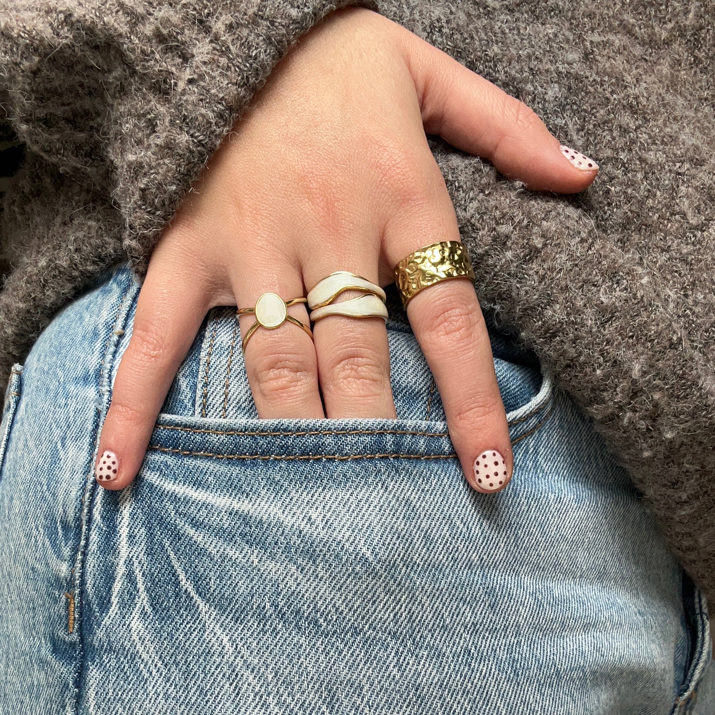 Bague acier inoxydable doré pierre nacré