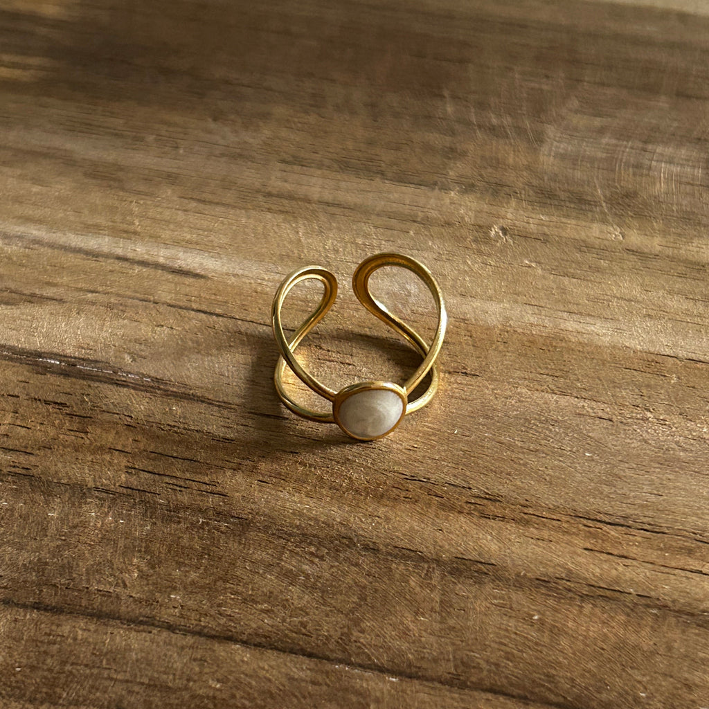 Bague acier inoxydable doré pierre nacré