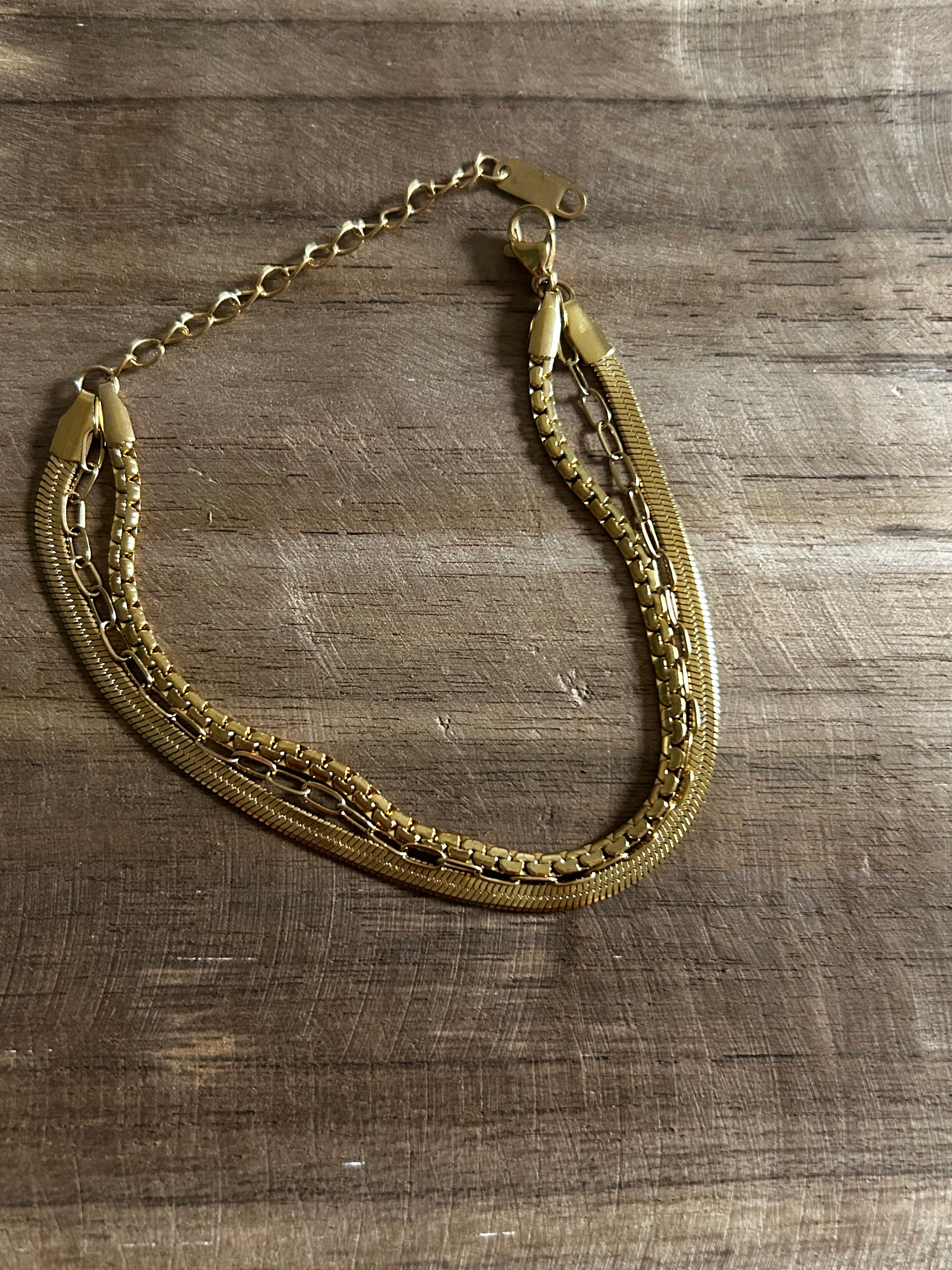 Bracelet acier inoxydable doré triple rang