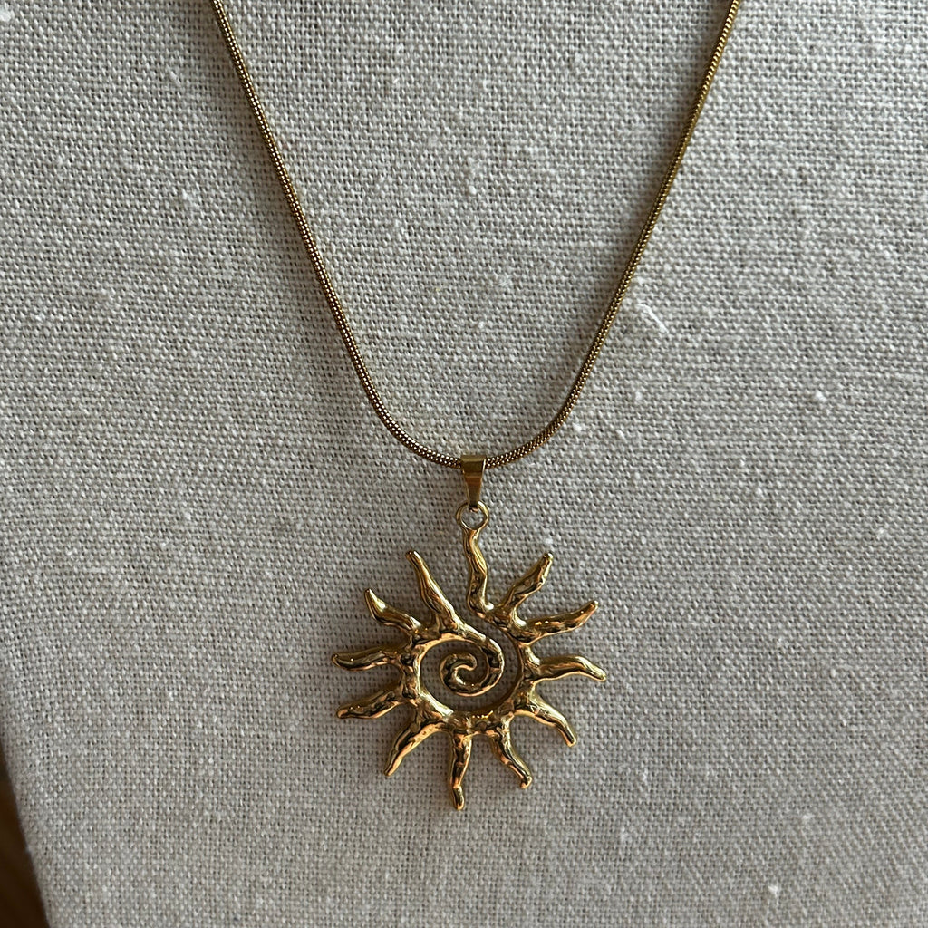 Collier acier inoxydable doré pendentif soleil
