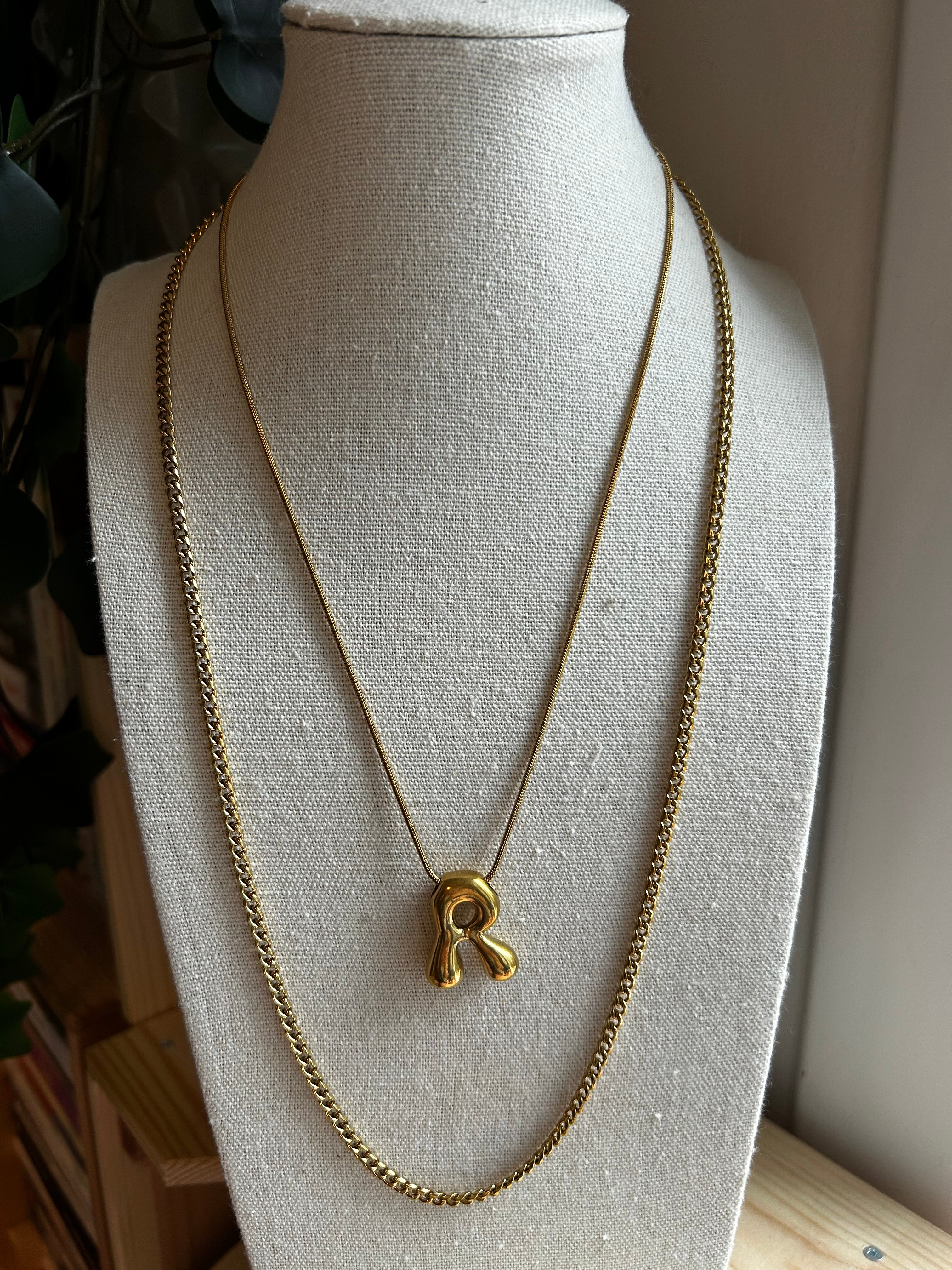 Collier acier inoxydable doré lettre R