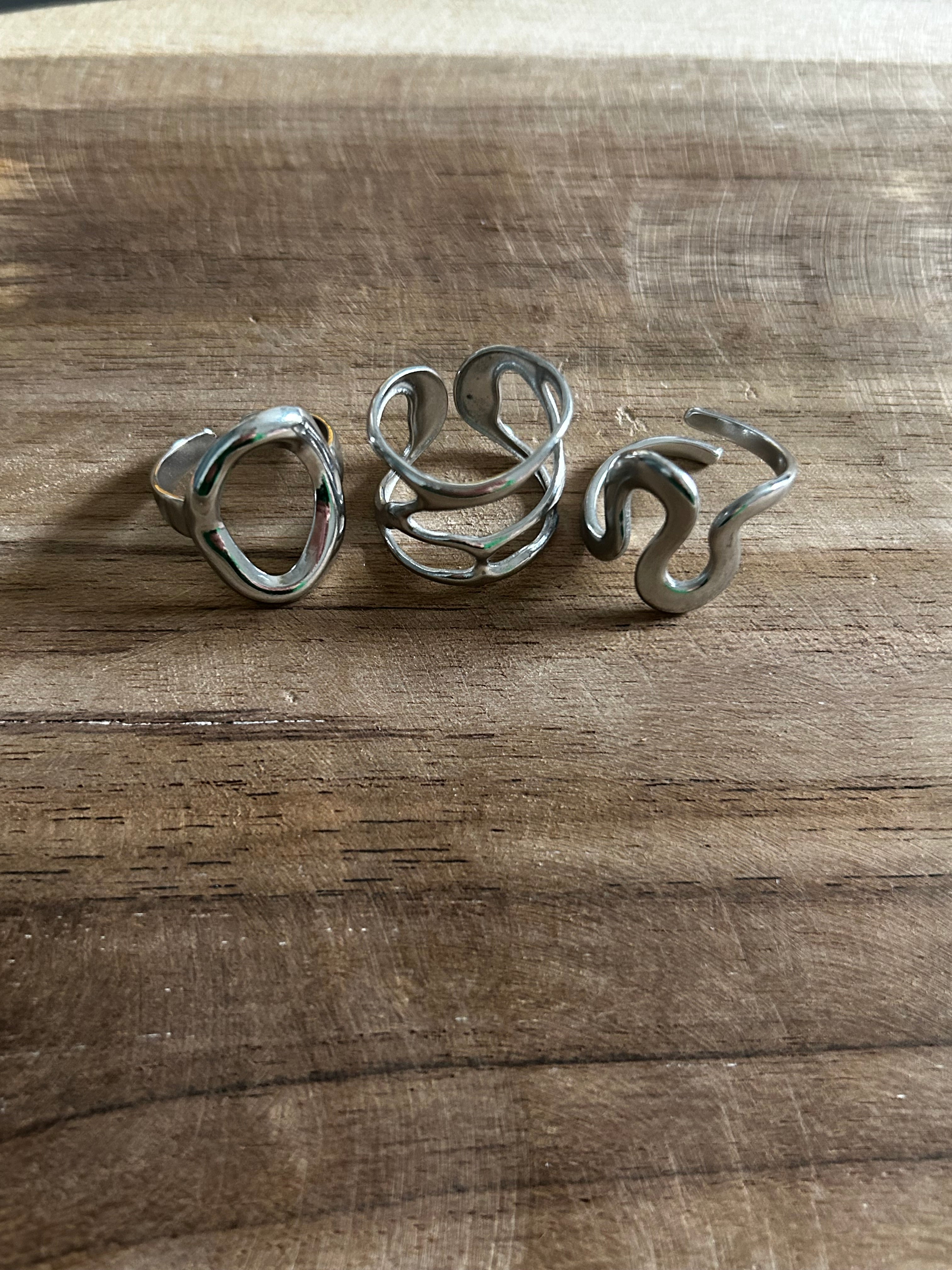 Bague acier inoxydable argenté forme géométrique