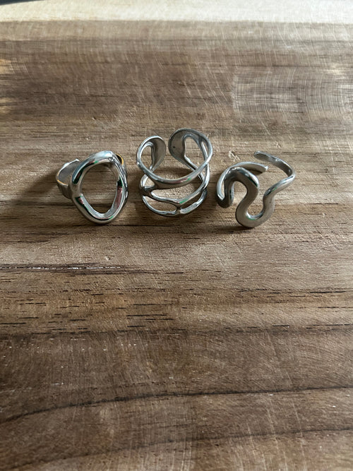 Bague acier inoxydable argenté en forme de vague