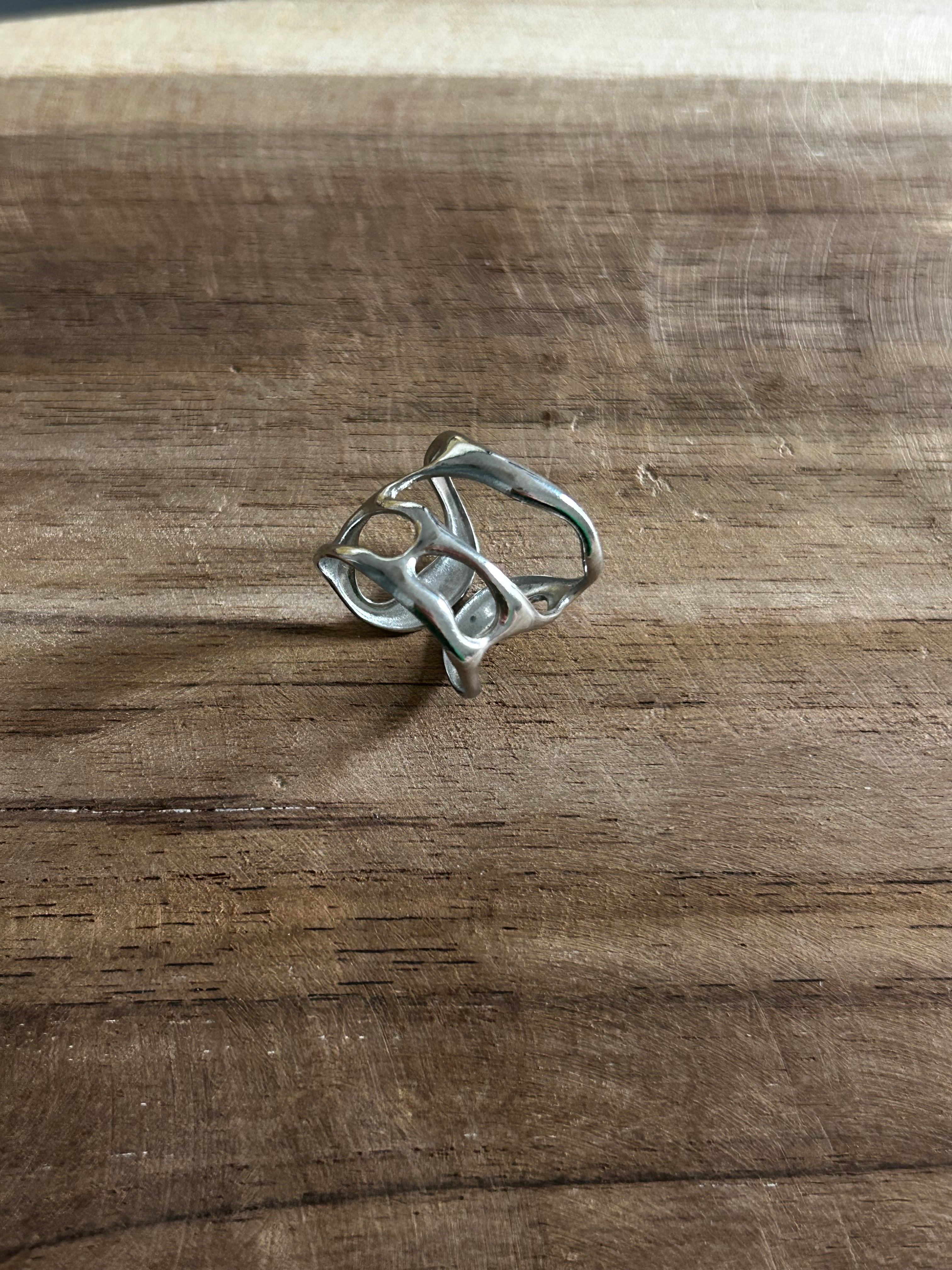 Bague acier inoxydable argenté forme géométrique