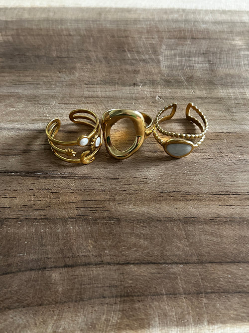 Bague acier inoxydable doré double rangs pierre nacré