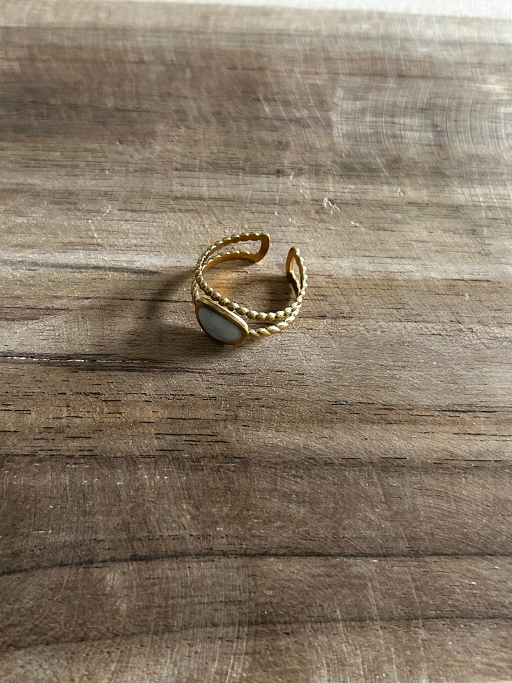 Bague acier inoxydable doré double rangs pierre nacré