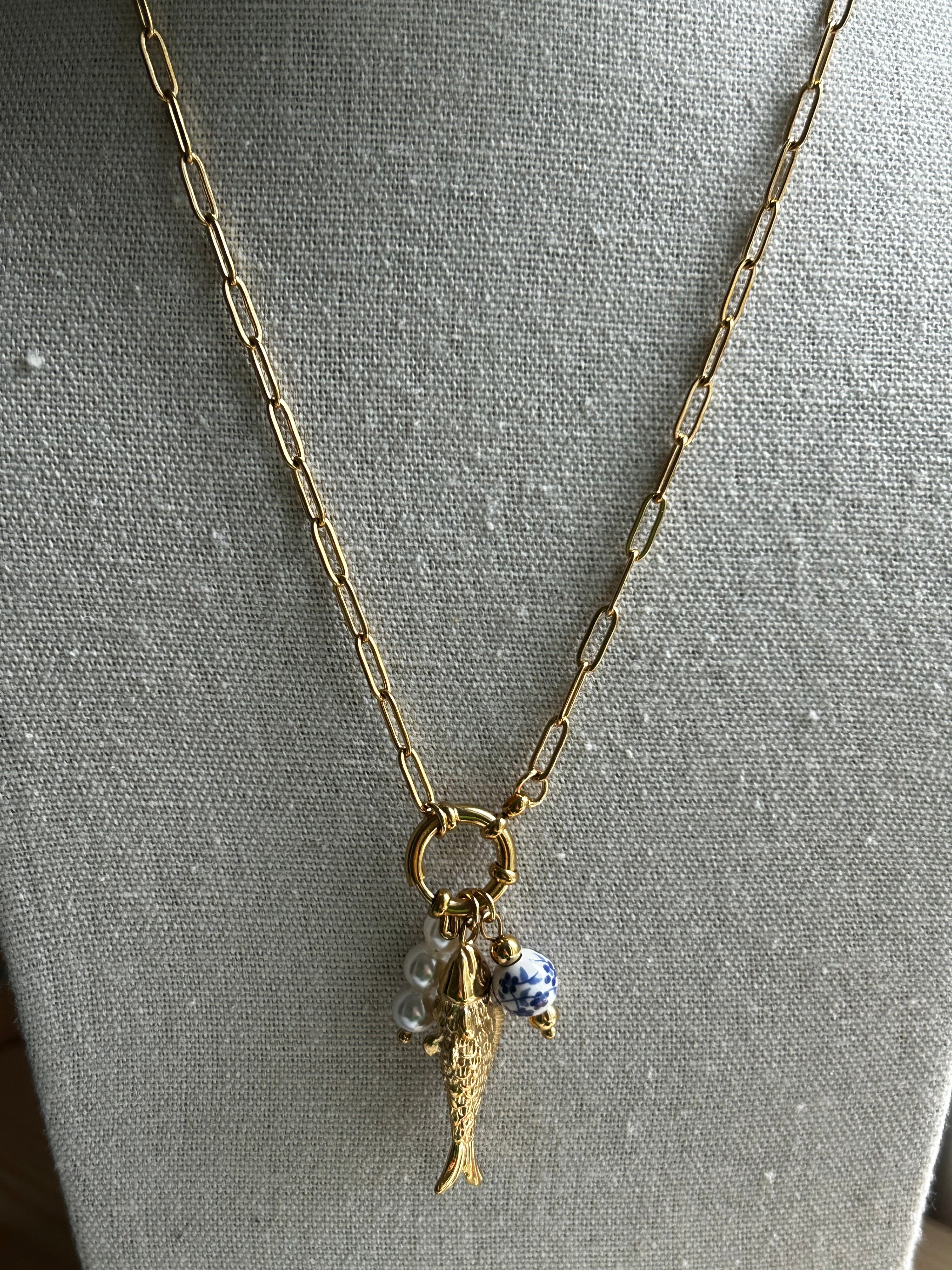 Collier acier inoxydable doré charms poisson