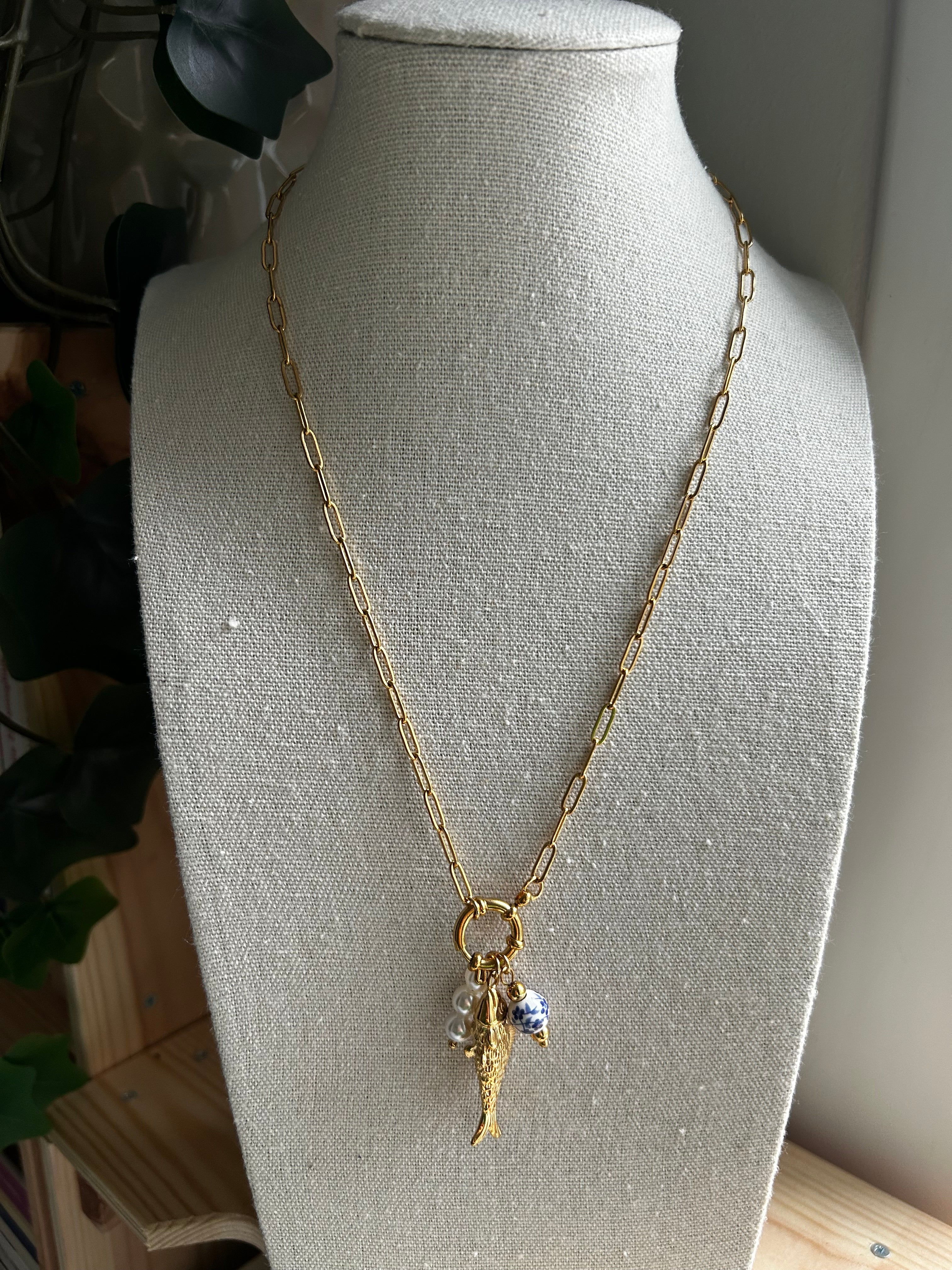 Collier acier inoxydable doré charms poisson