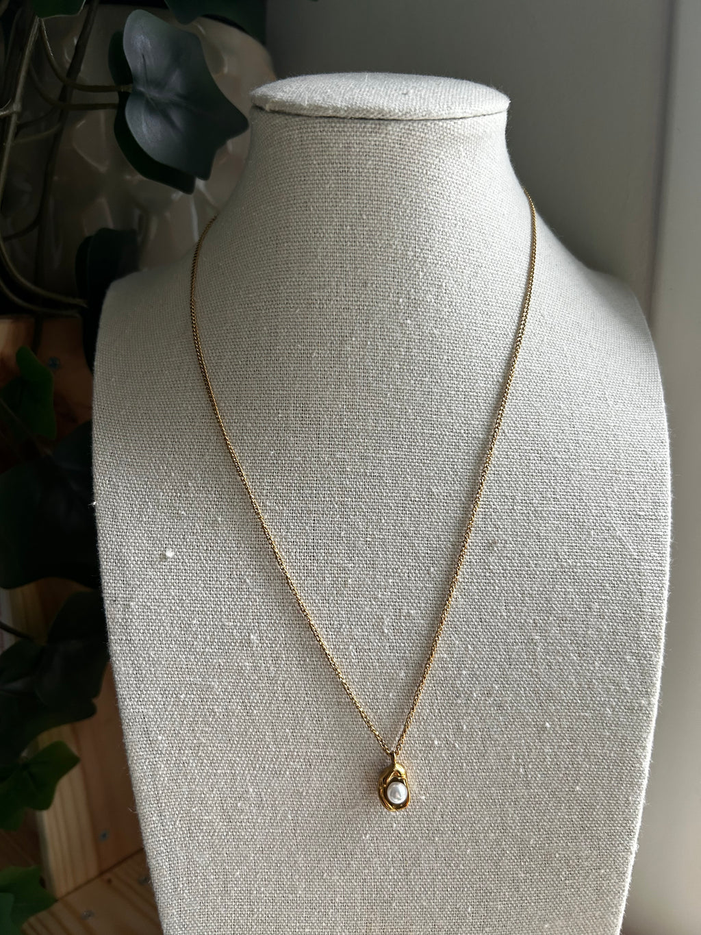 Collier acier inoxydable doré pendentif perle