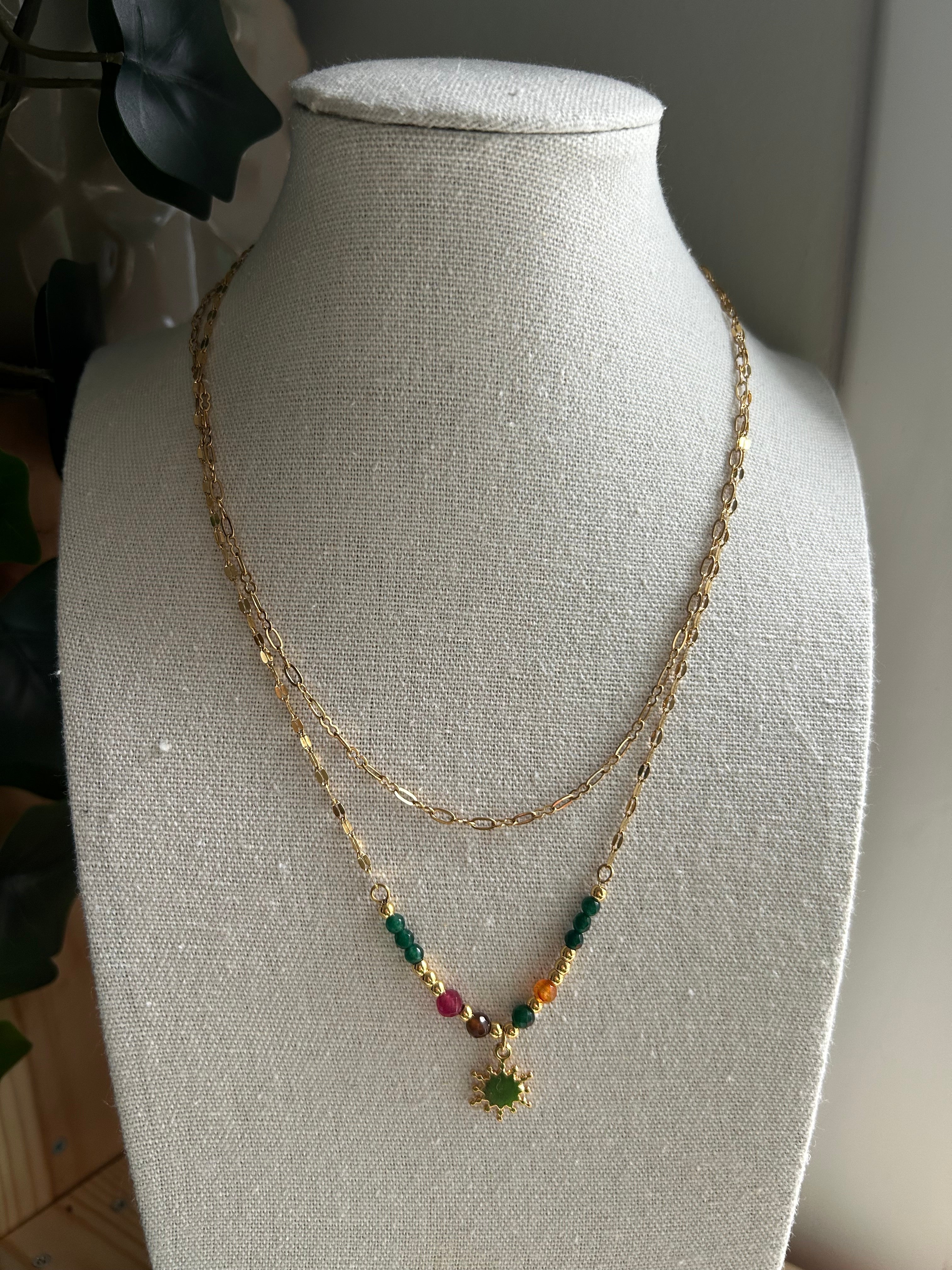 Collier acier inoxydable doré coloré avec pendentif soleil