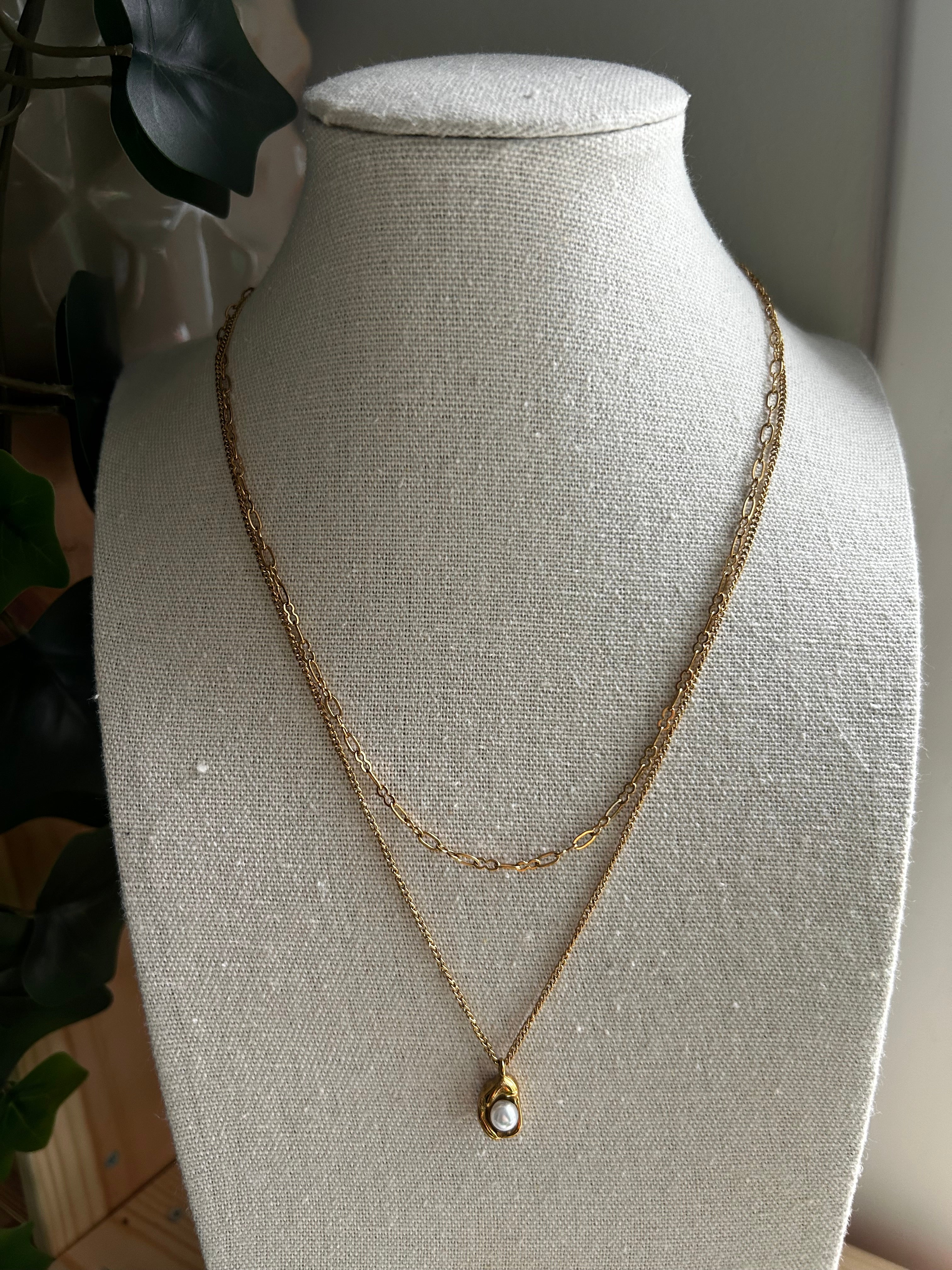 Collier acier inoxydable doré pendentif perle