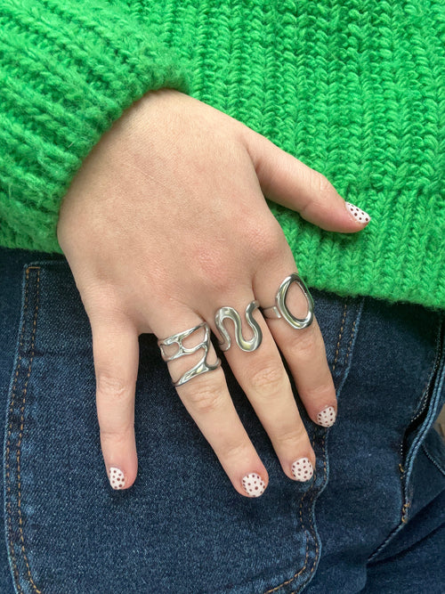 Bague acier inoxydable argenté forme géométrique