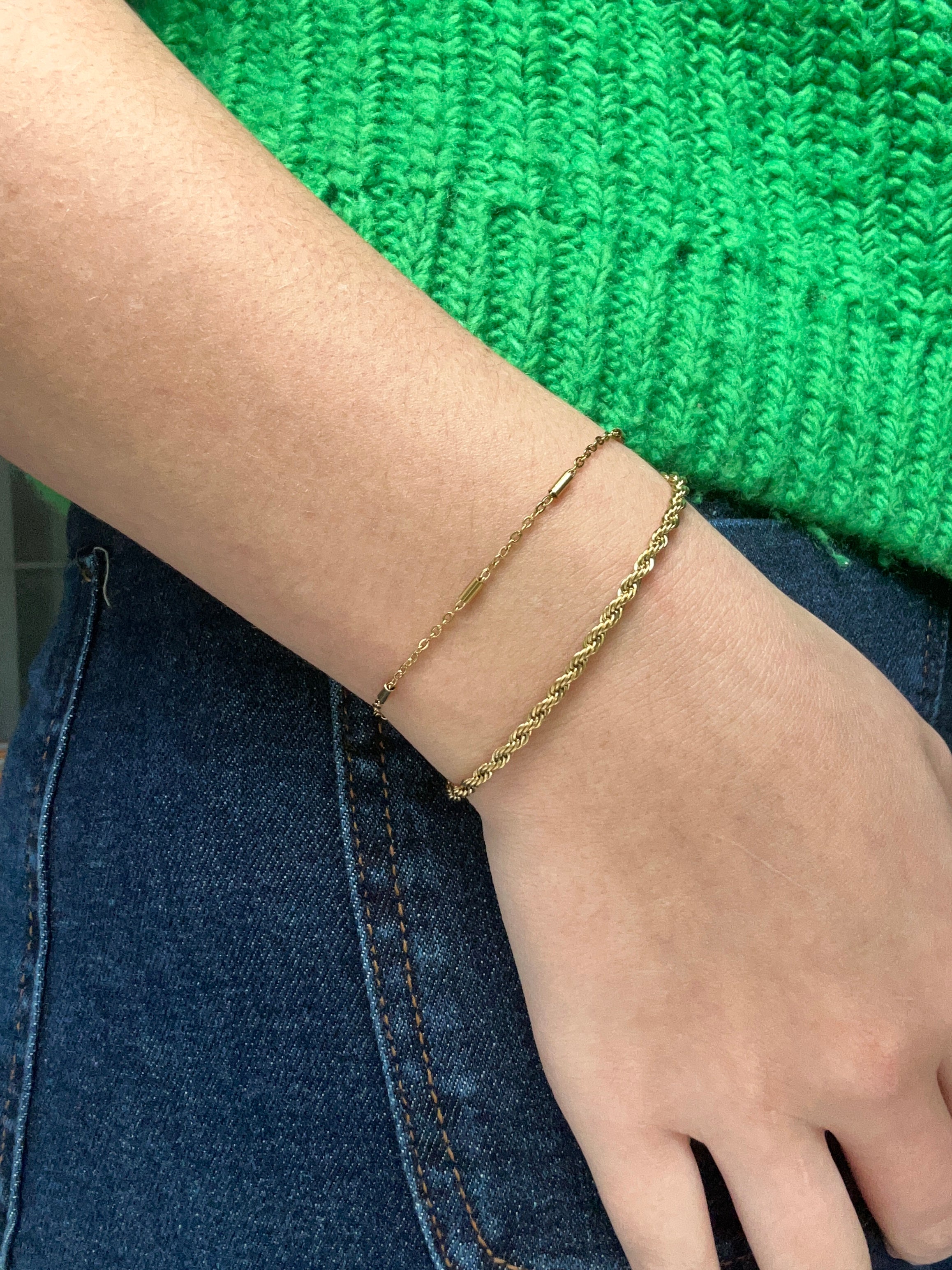 Bracelet acier inoxydable doré double rang