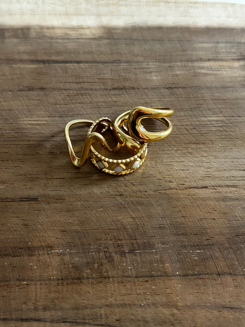 Bague acier inoxydable doré torsadé