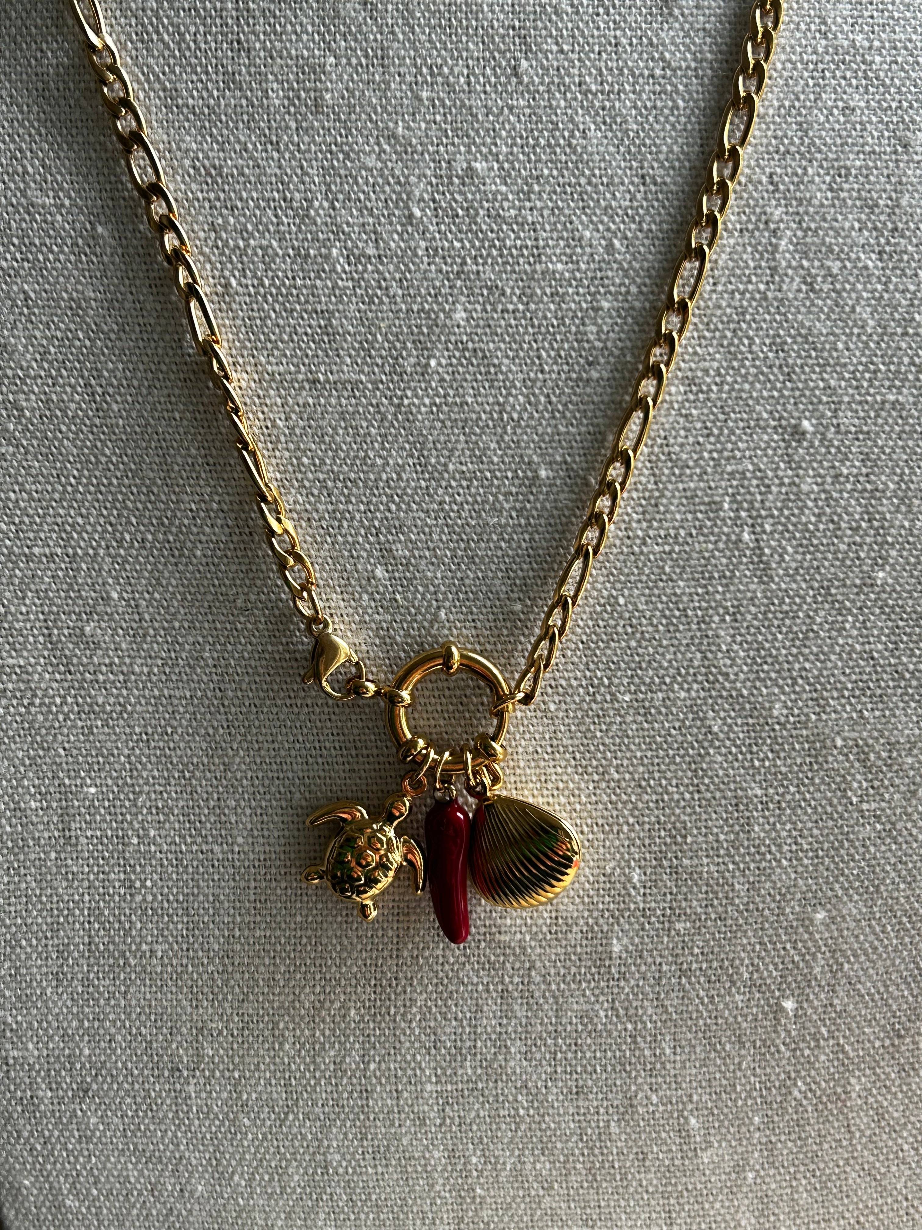 Collier acier inoxydable doré charms piment