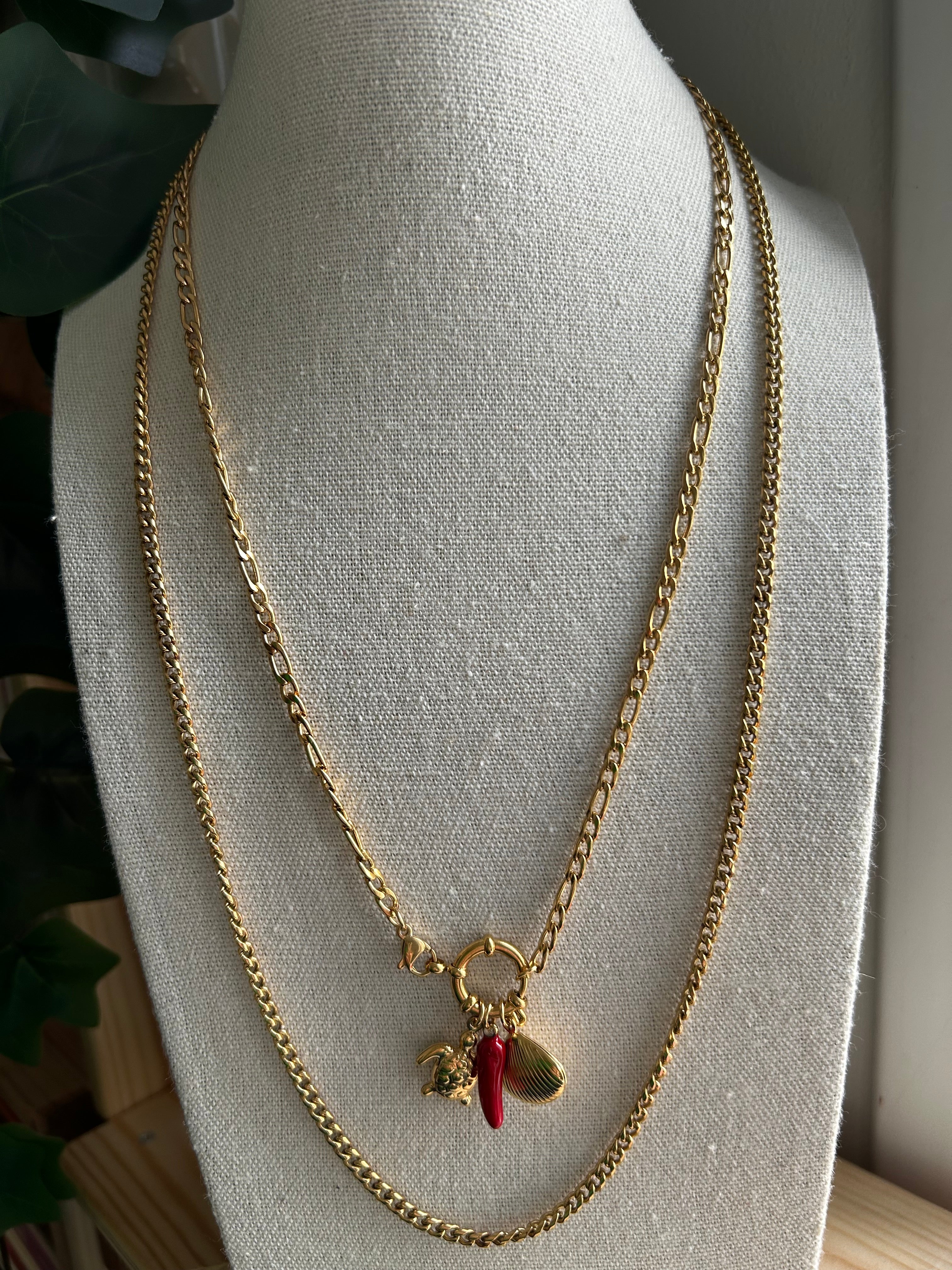 Collier acier inoxydable doré charms piment