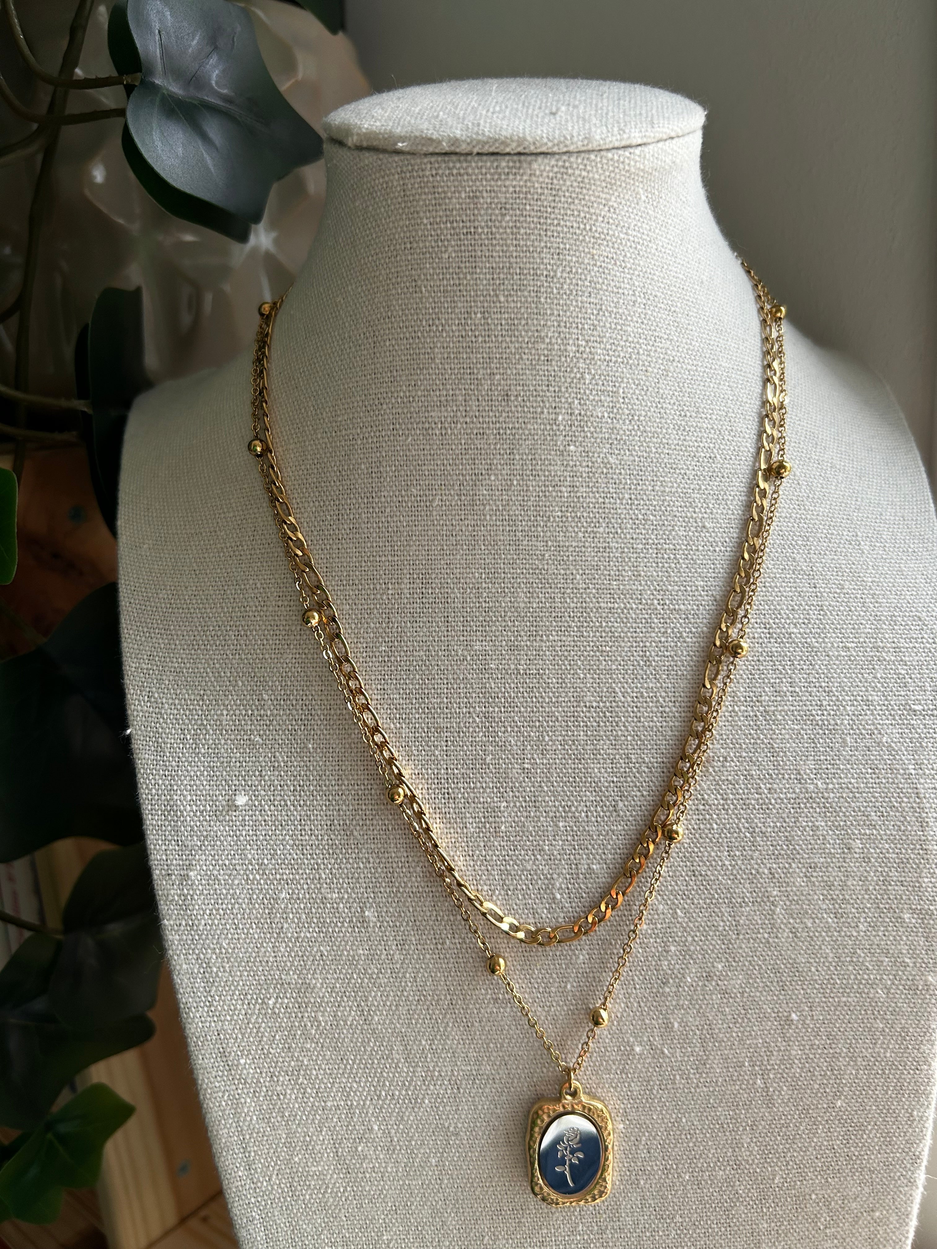 Collier acier inoxydable doré/ argenté fleur