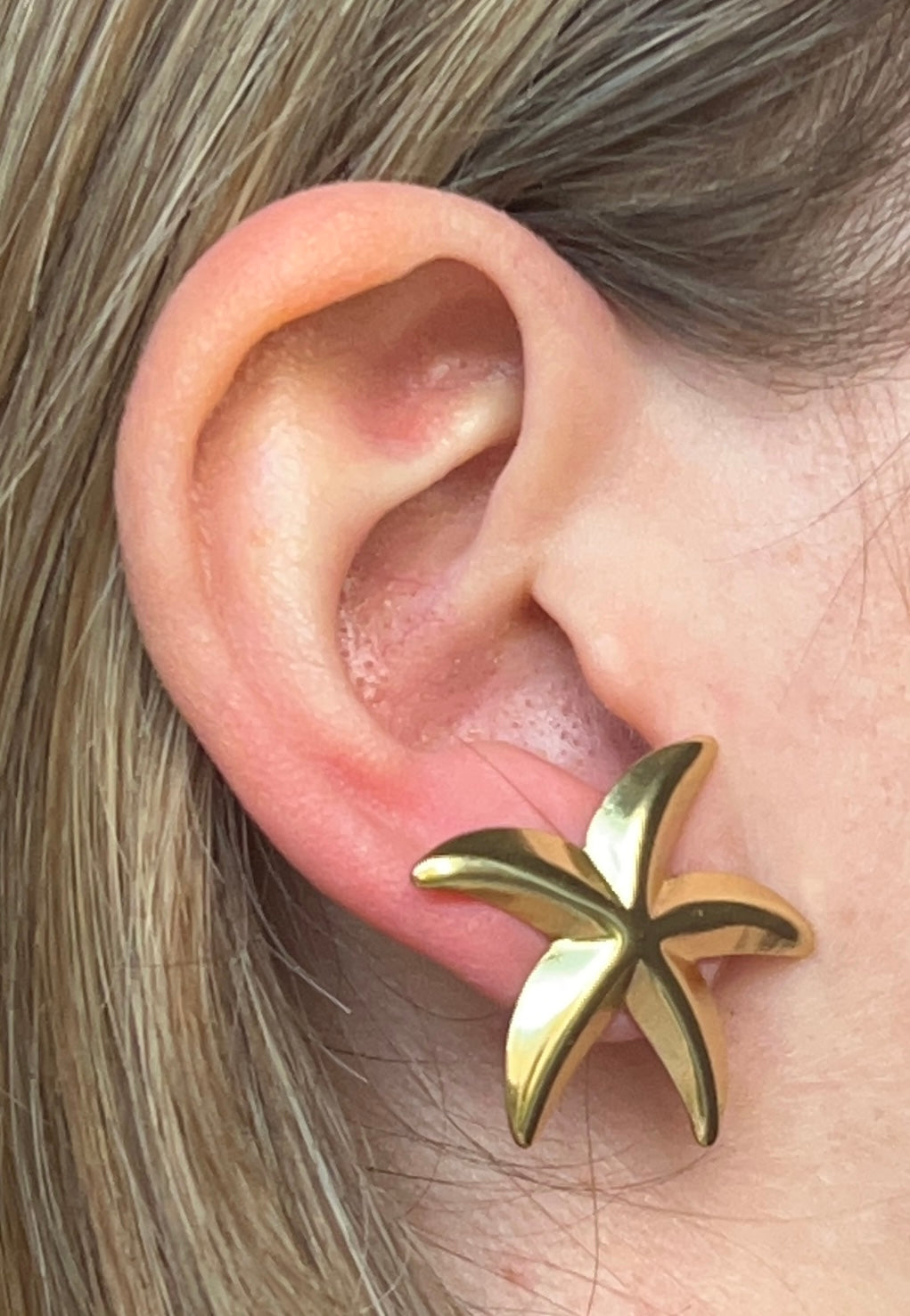 Boucle d’oreille acier inoxydable doré étoile de mer lisse