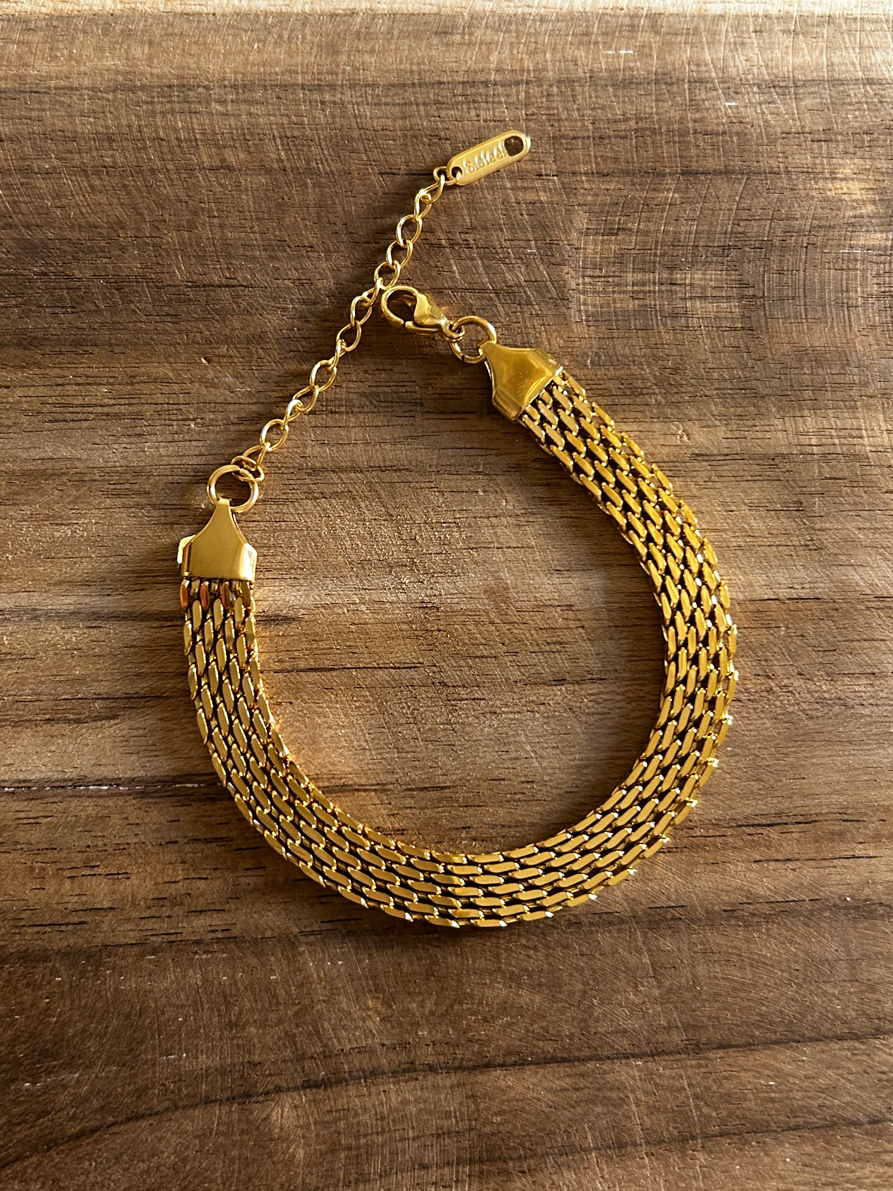 Bracelet réglable acier inoxydable doré épais