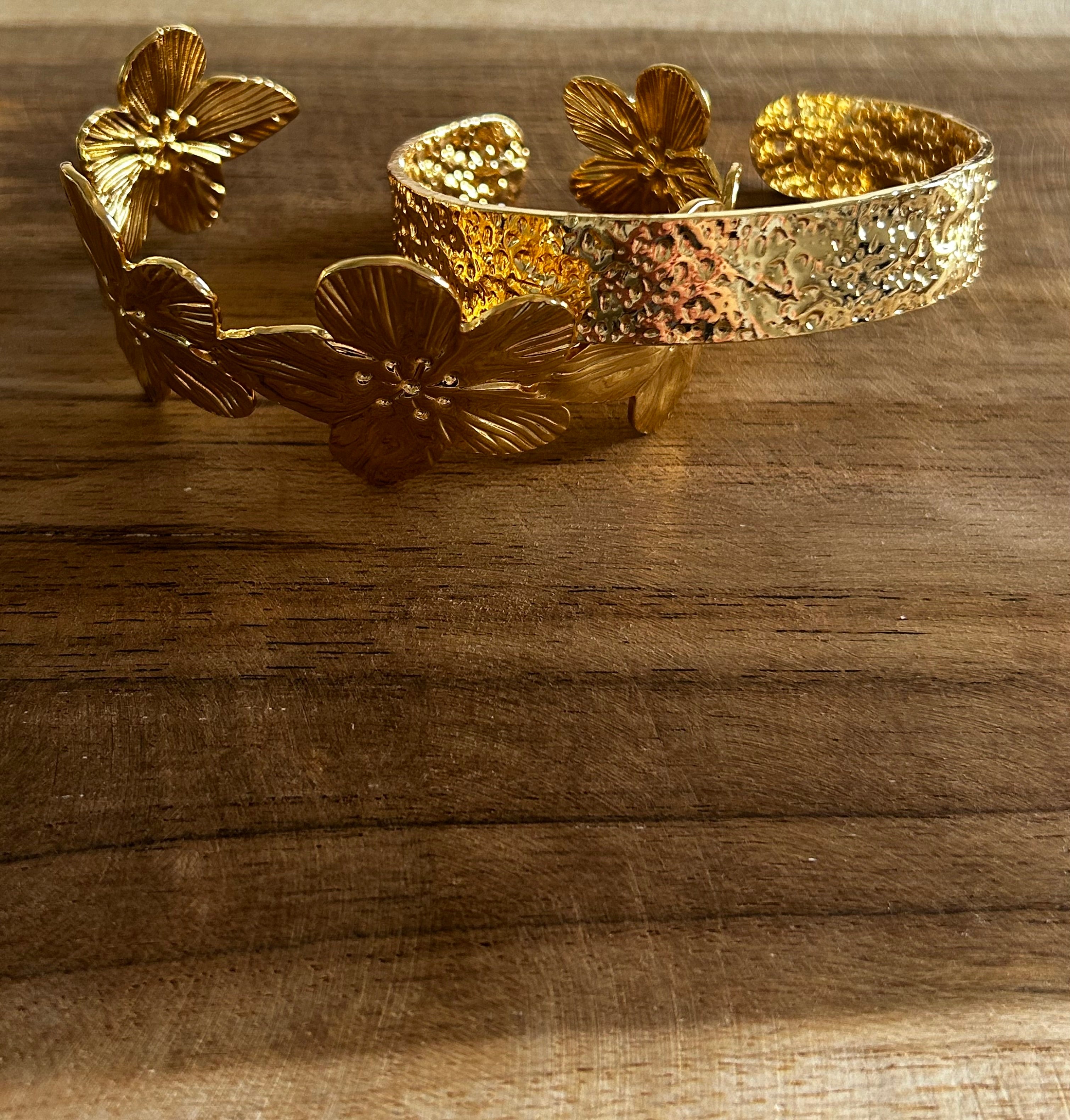 Bracelet acier inoxydable doré martelé