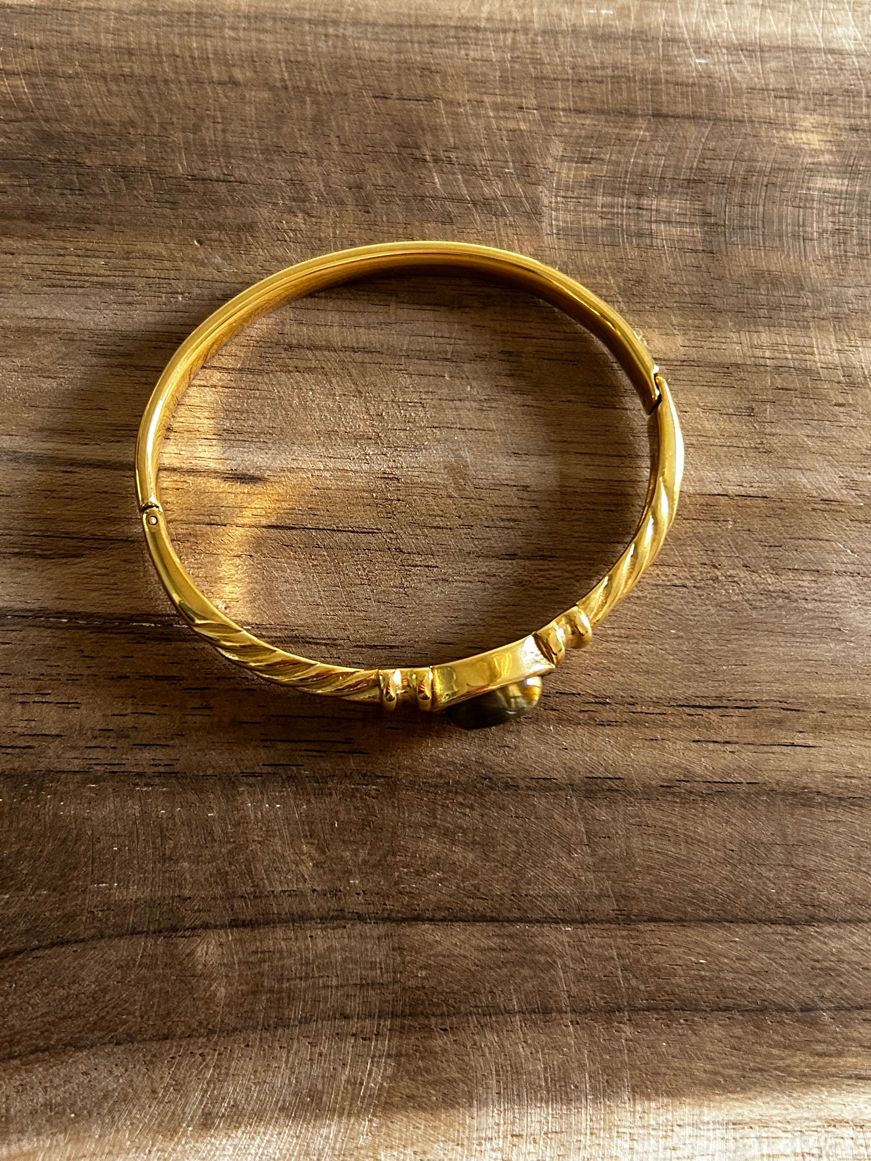 Bracelet réglable acier inoxydable doré pierre marron