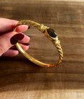 Bracelet réglable acier inoxydable doré pierre marron