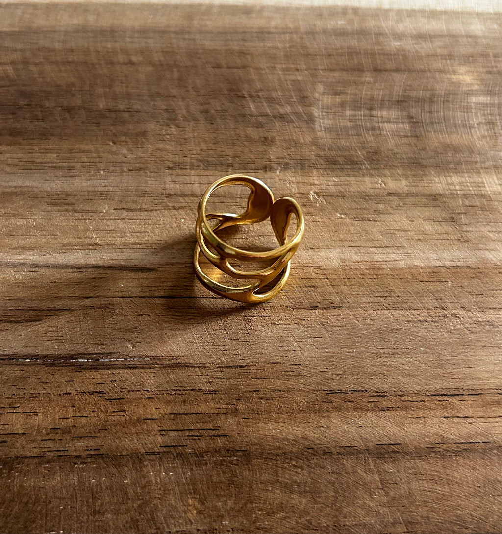 Bague réglable acier inoxydable doré formes géométriques