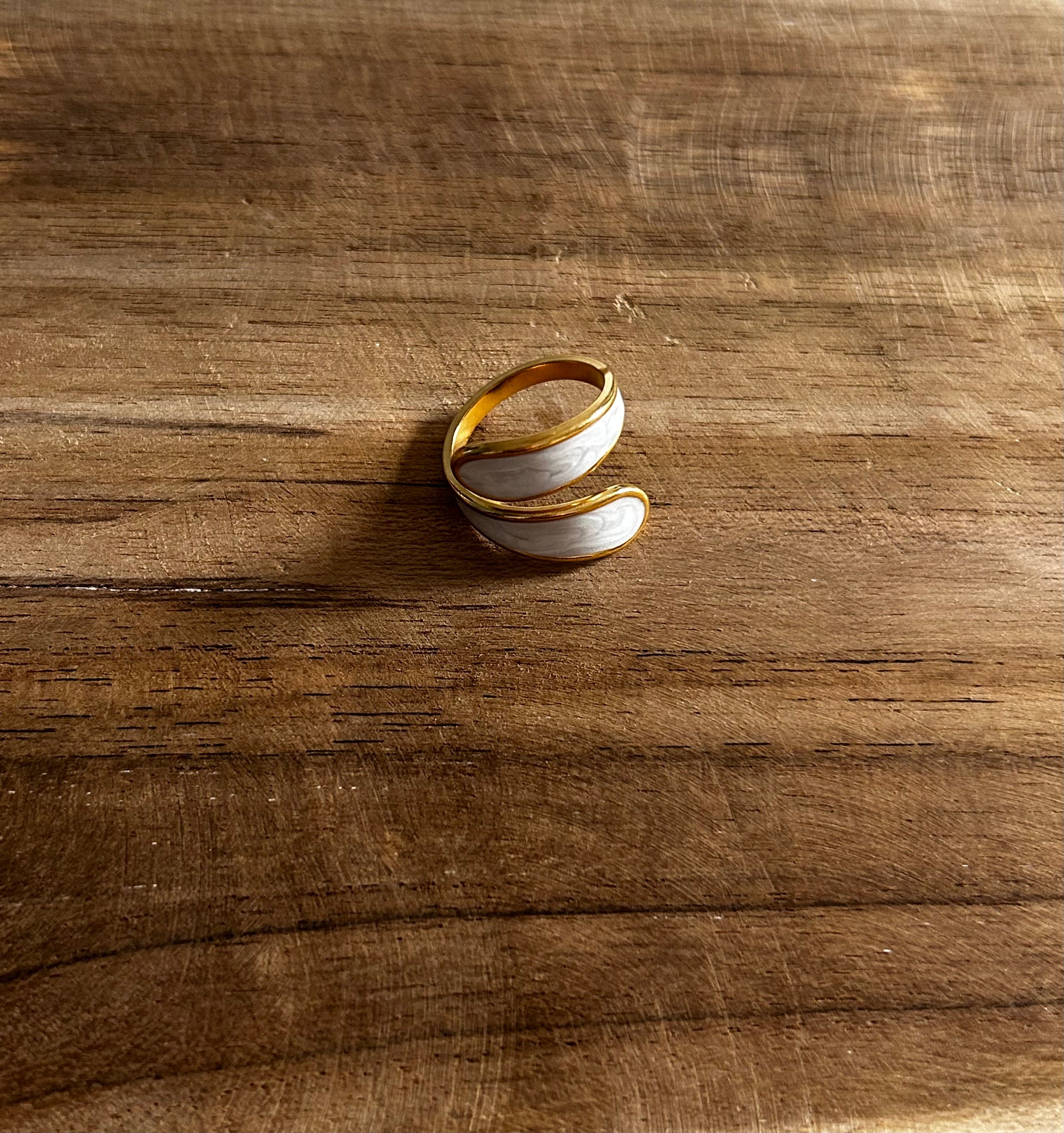 Bague réglable acier inoxydable doré nacrée