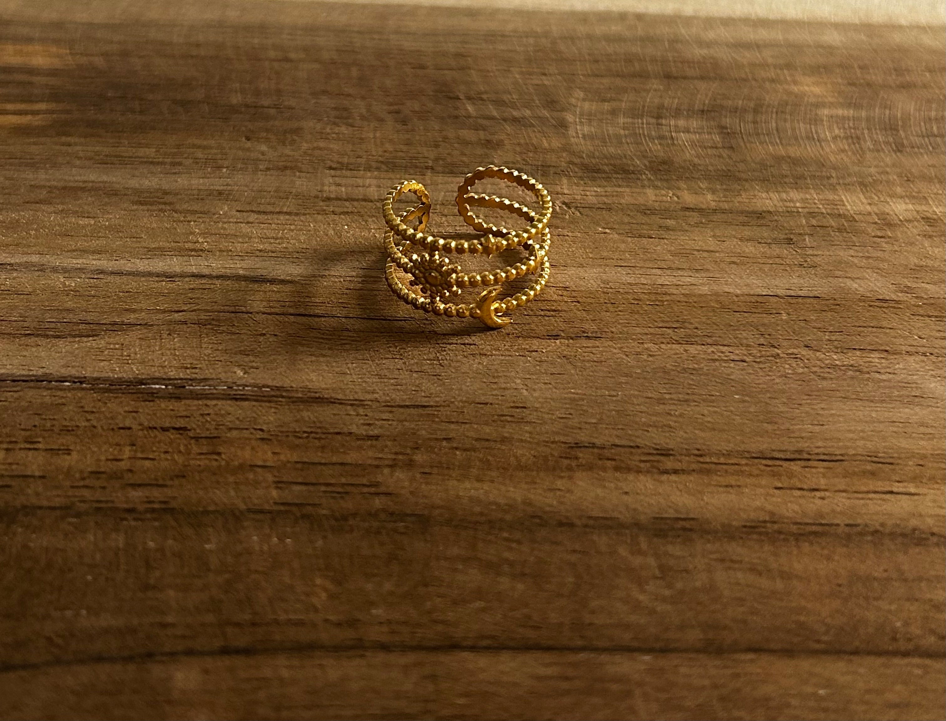 Bague réglable acier inoxydable doré triple rang