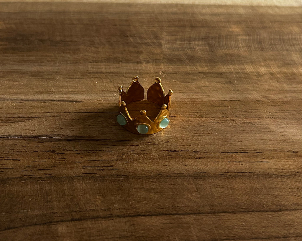 Bague réglable acier inoxydable doré couronne