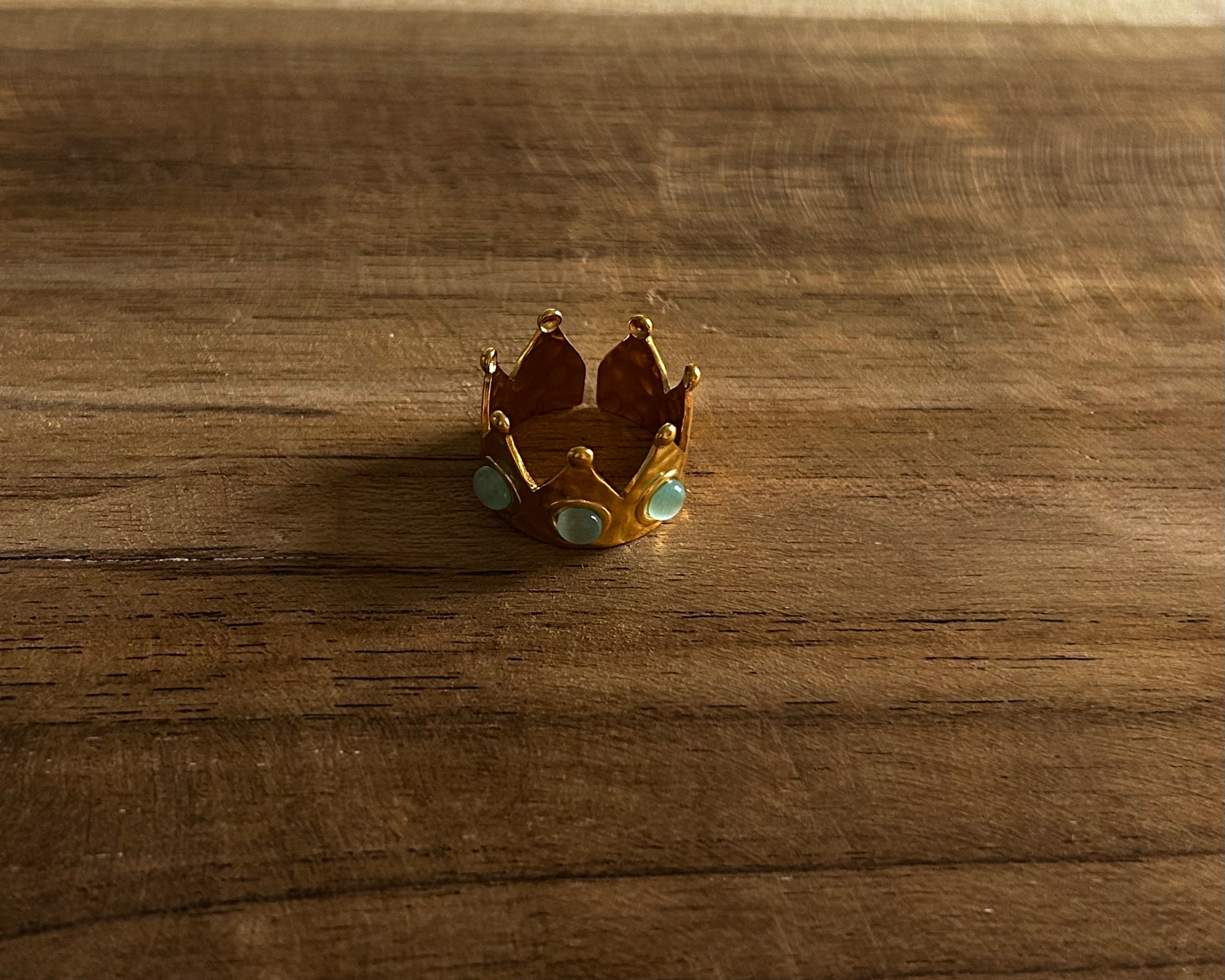 Bague réglable acier inoxydable doré couronne