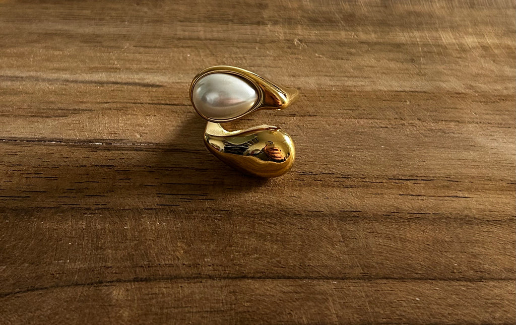 Bague réglable acier inoxydable doré double rang pierre blanche