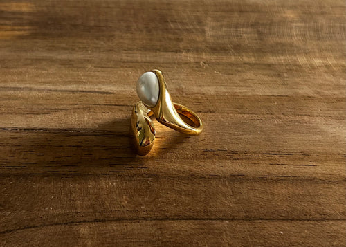 Bague réglable acier inoxydable doré double rang pierre blanche