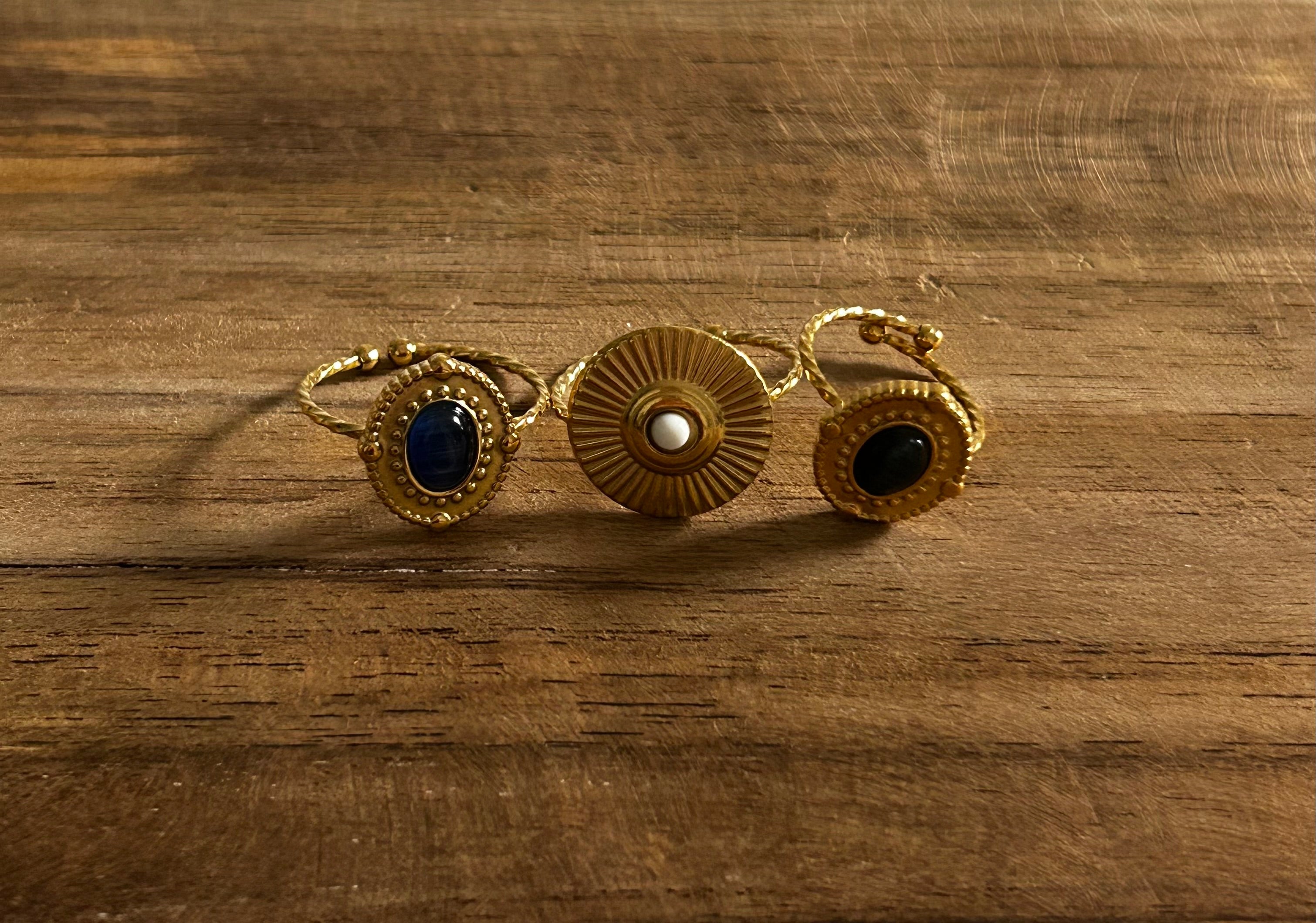 Bague réglable acier inoxydable doré pierre blanche