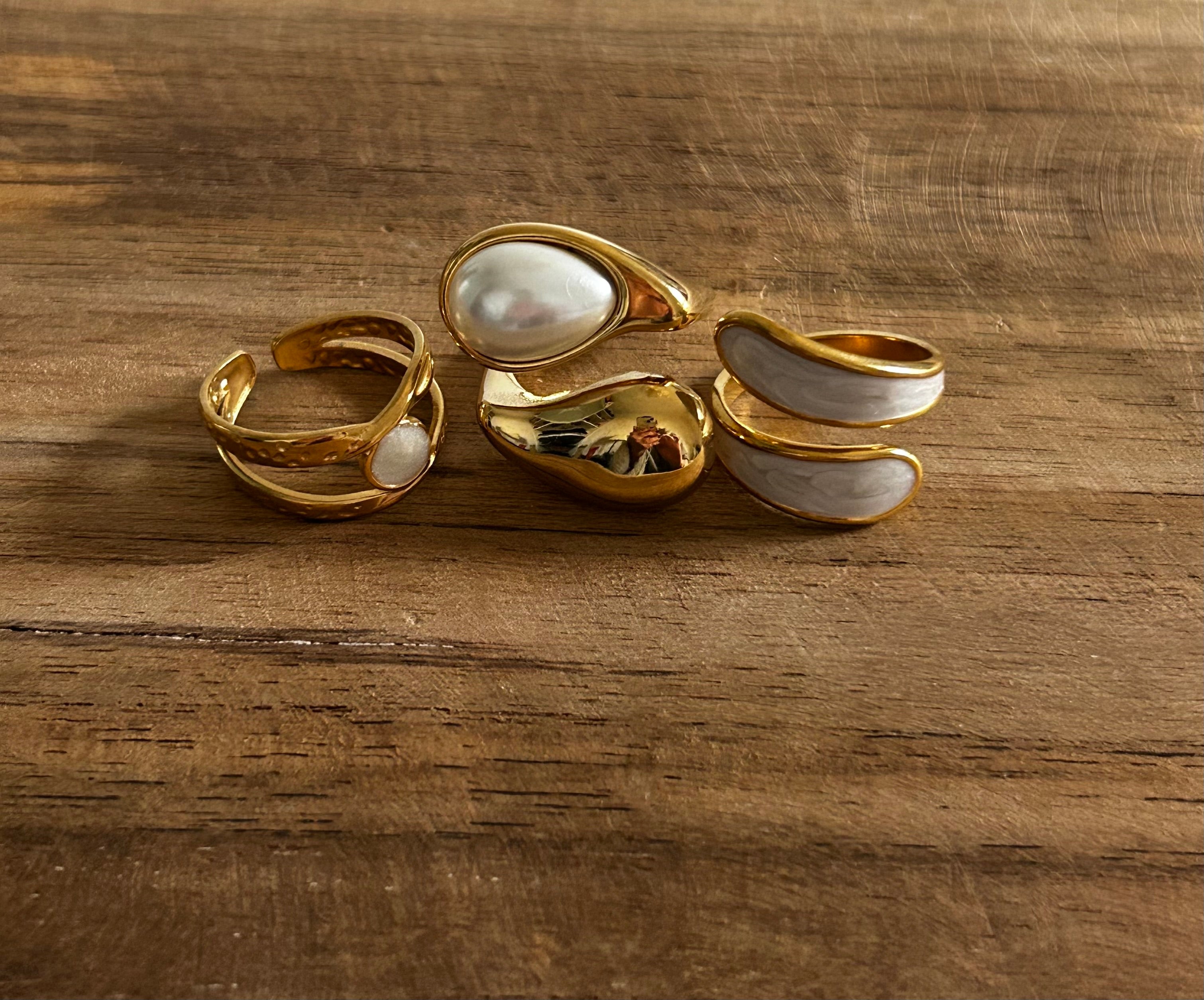 Bague réglable acier inoxydable doré nacrée