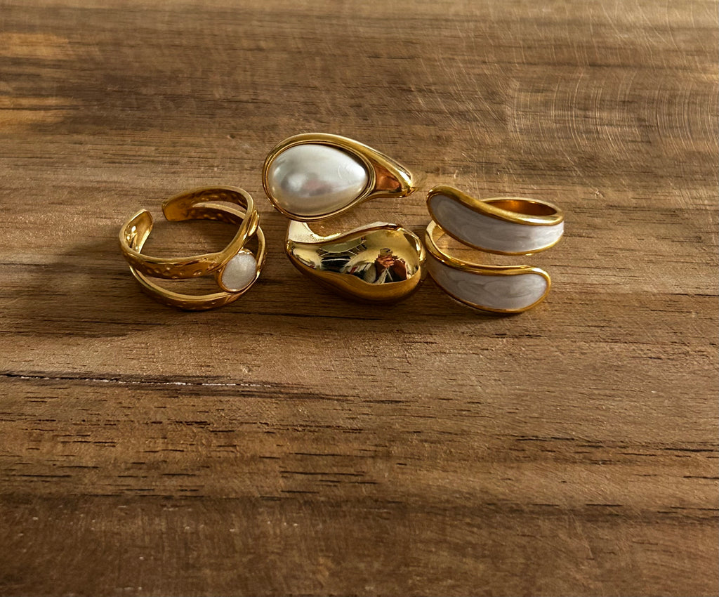 Bague réglable acier inoxydable doré double rang pierre nacrée