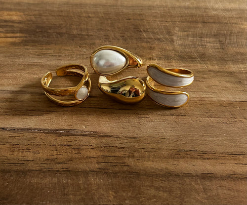 Bague réglable acier inoxydable doré double rang pierre nacrée