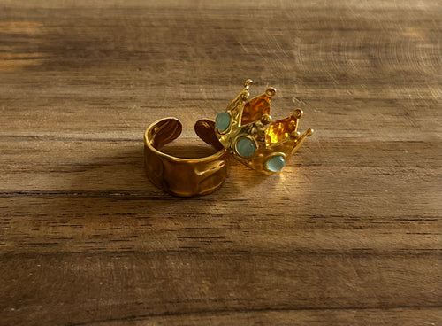 Bague réglable acier inoxydable doré couronne