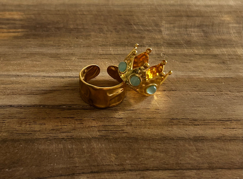 Bague réglable acier inoxydable doré effet martelé