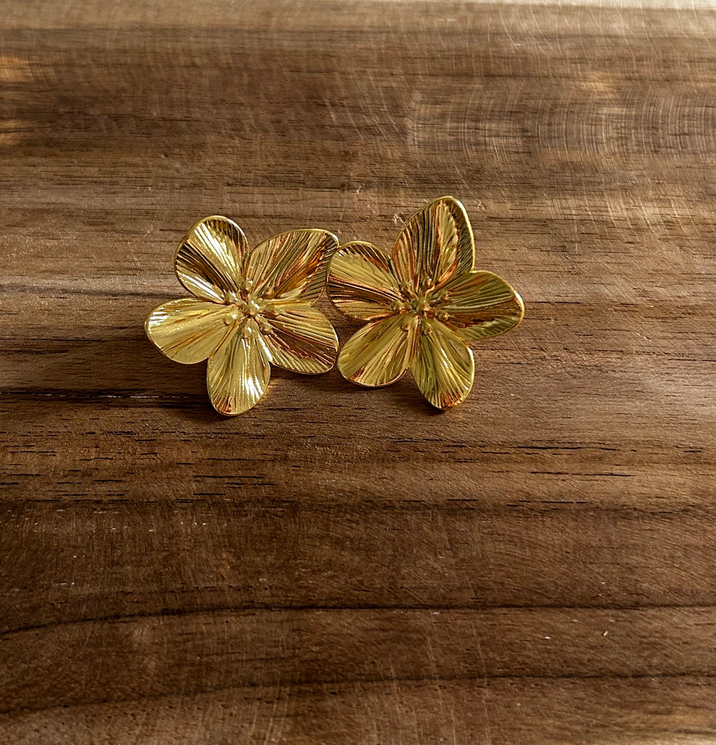 Boucle d’oreille acier inoxydable doré fleurs