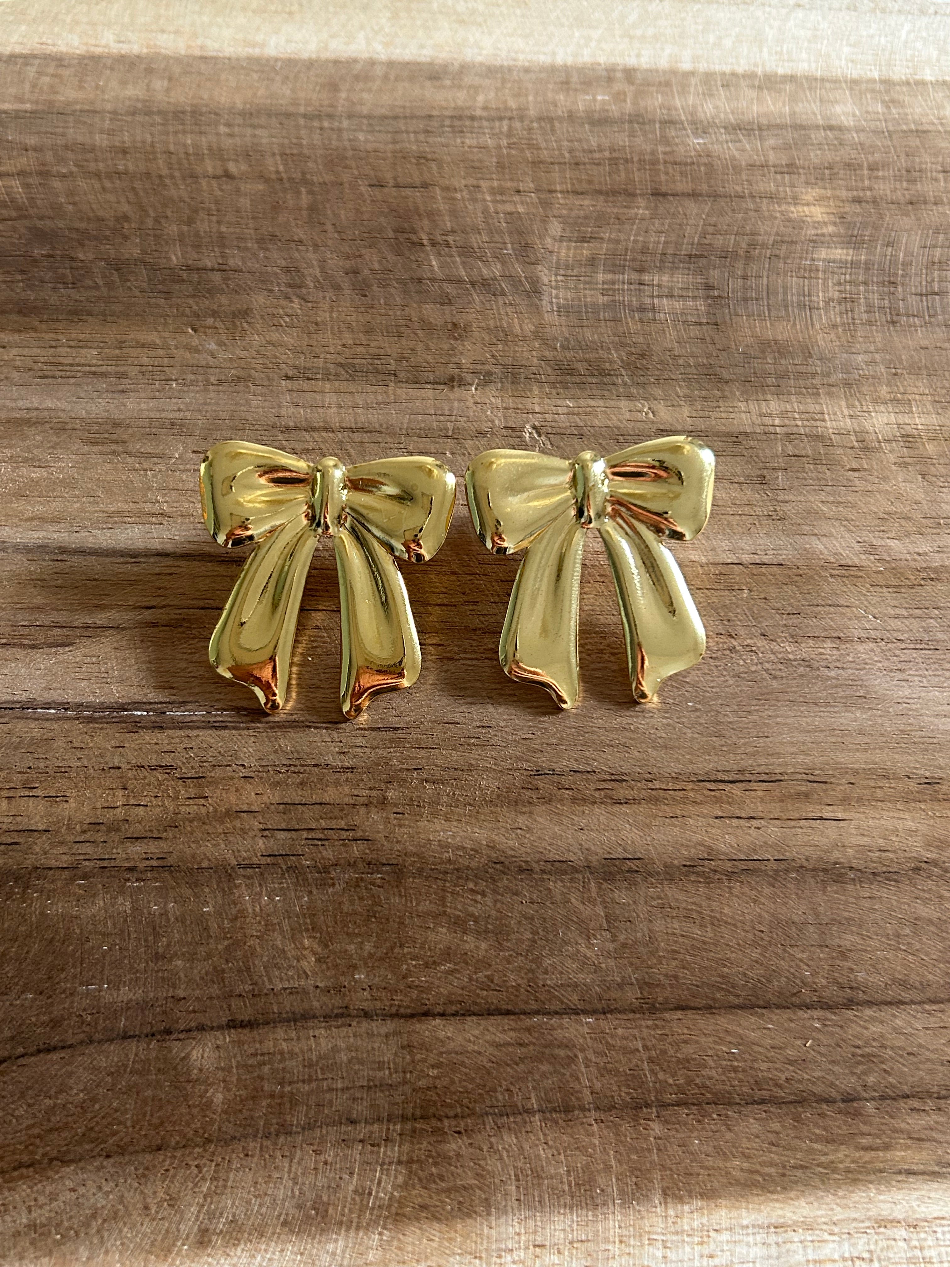 Boucle d’oreille acier inoxydable doré noeud