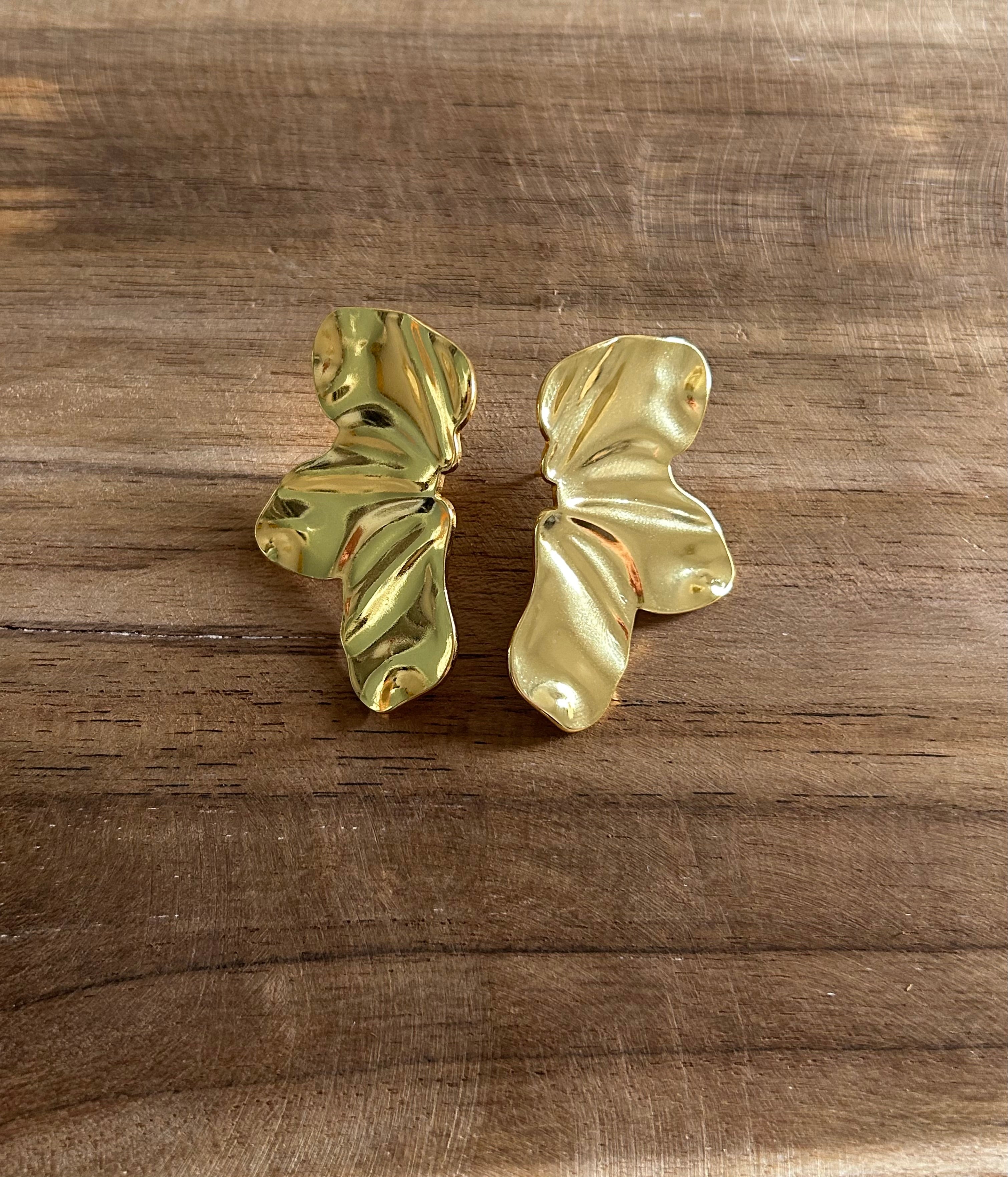 Boucle d’oreille acier inoxydable doré feuille