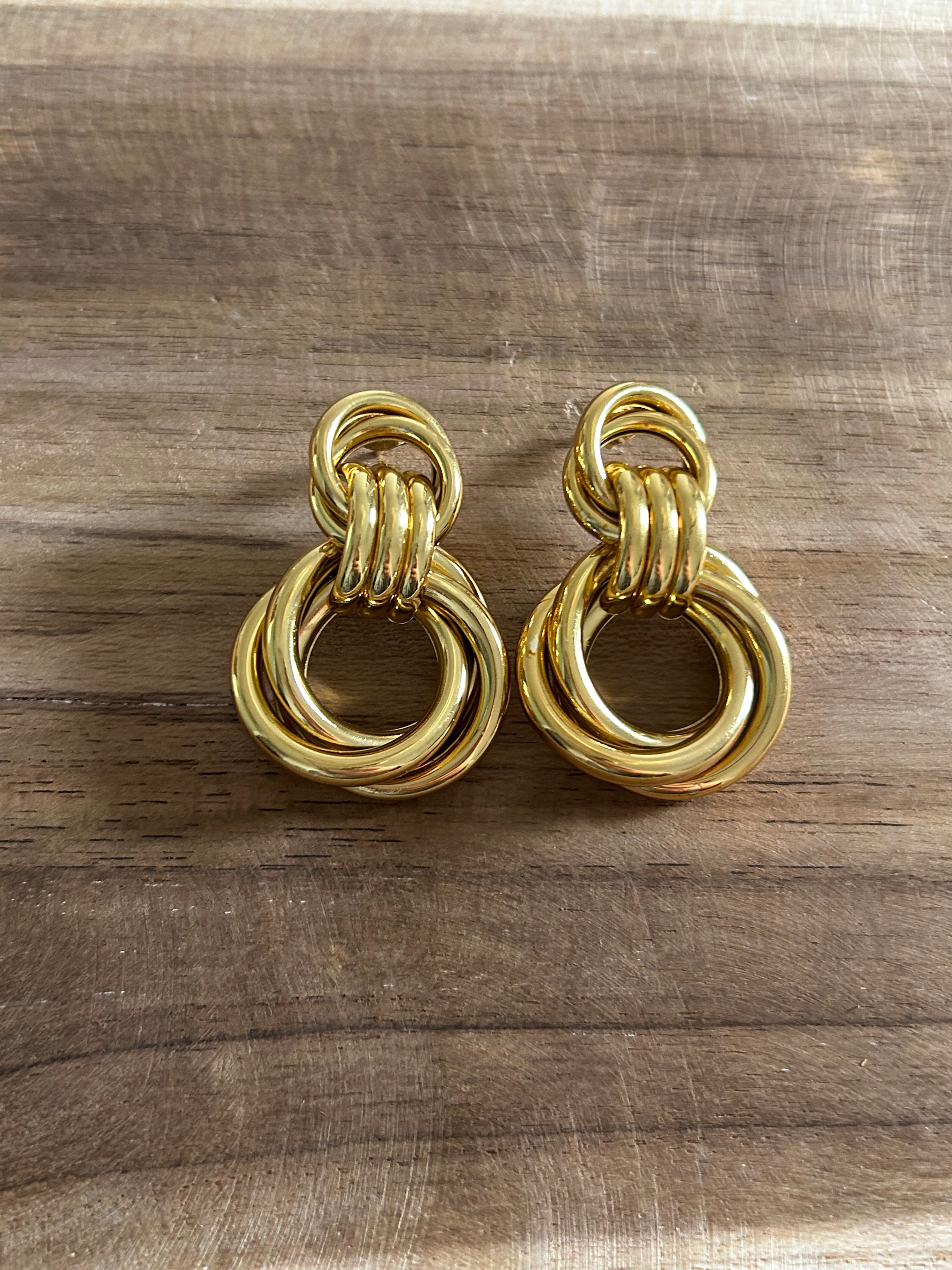 Boucle d’oreille acier inoxydable doré vintage