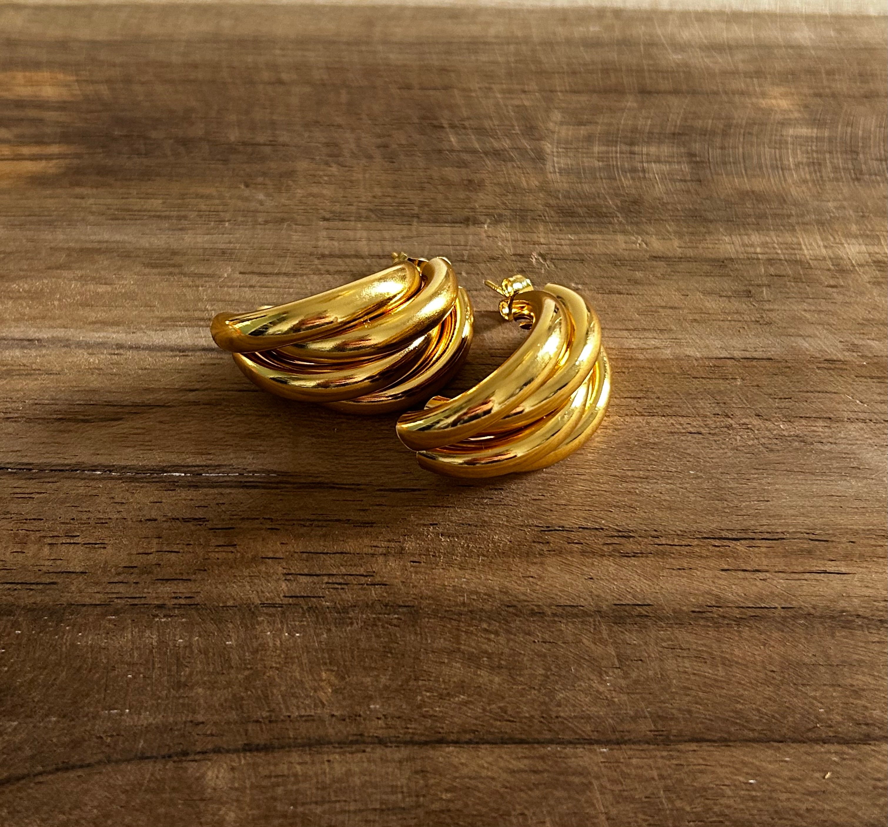 Boucle d’oreille acier inoxydable doré vintage